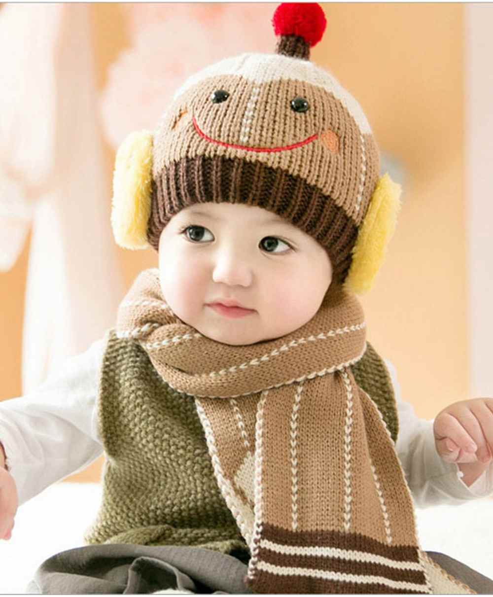 Syga Knitted Cap With Scarf Set Brown - Diameter 17.5 cm-picture-26
