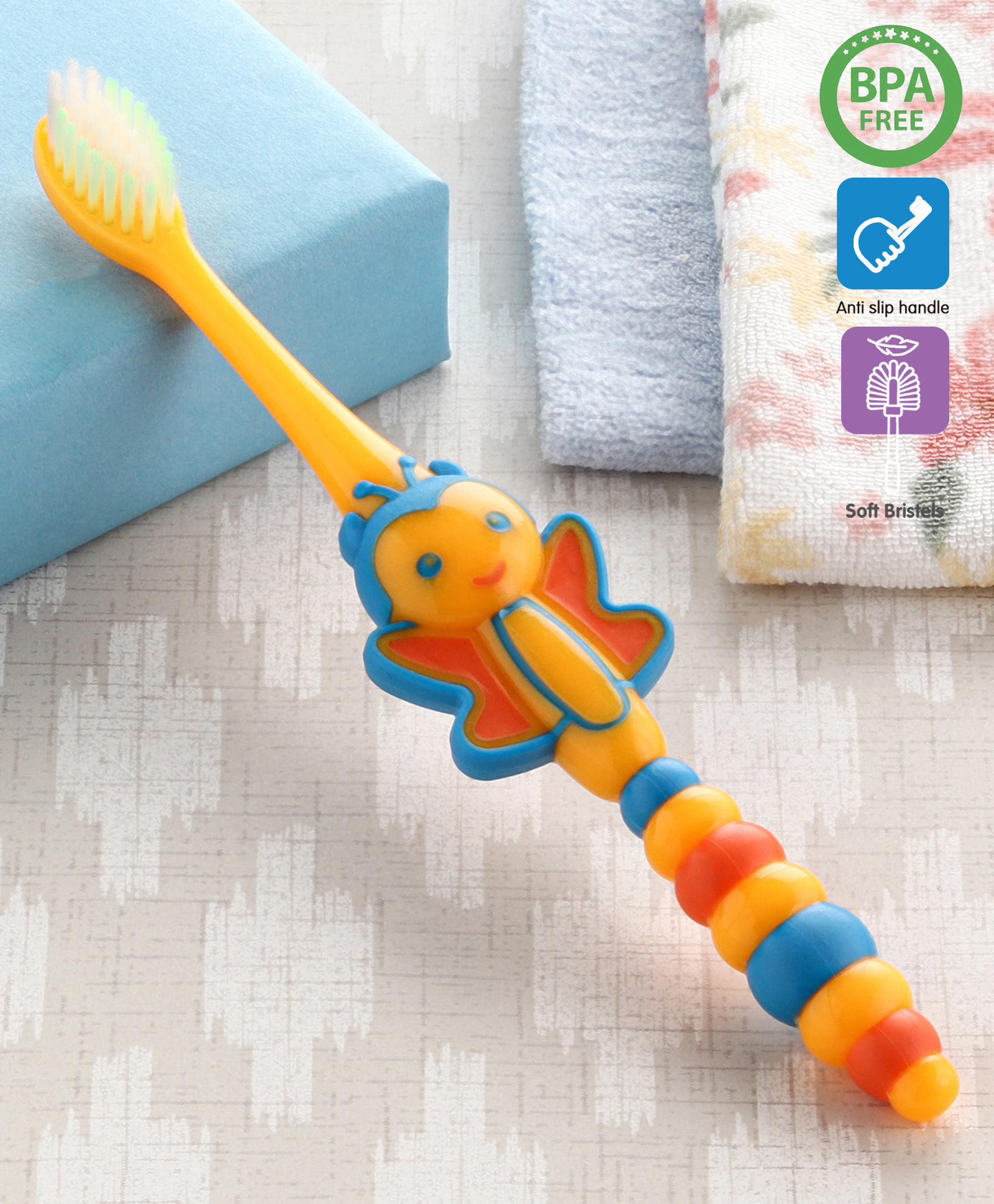 Babyhug Ultra Soft Bristles Bee Design Toothbrush - Blue Yellow-image-29