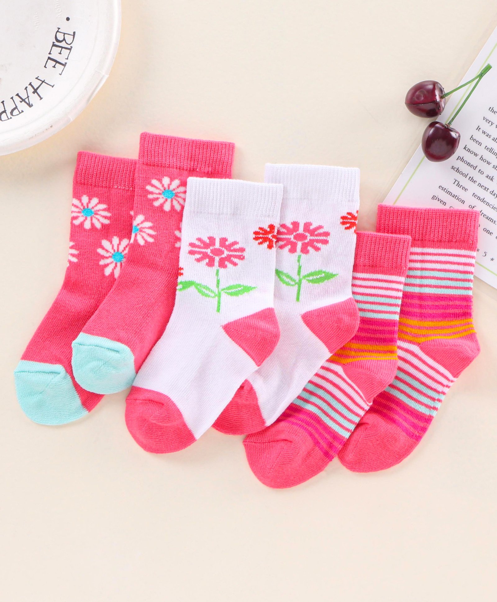 Cute Walk by Babyhug Antibacterial Ankle Length Socks Pack Of 3  - Pink-image-3
