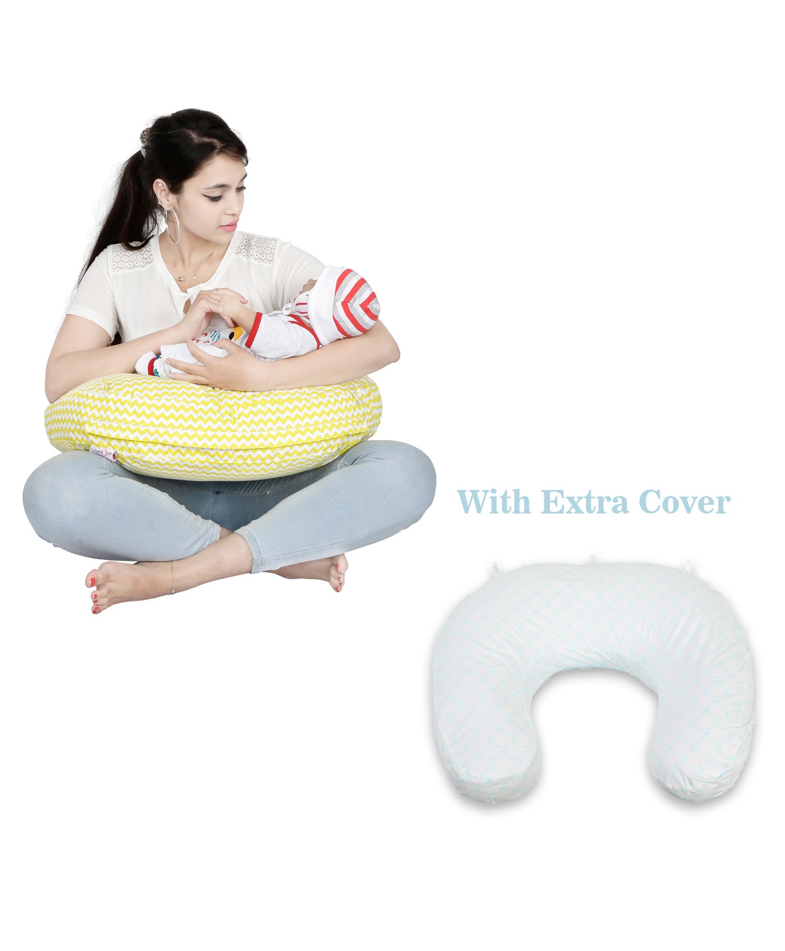 Lulamom Nursing Pillow with Cotton Cover Chevron Print - Yellow-picture-46