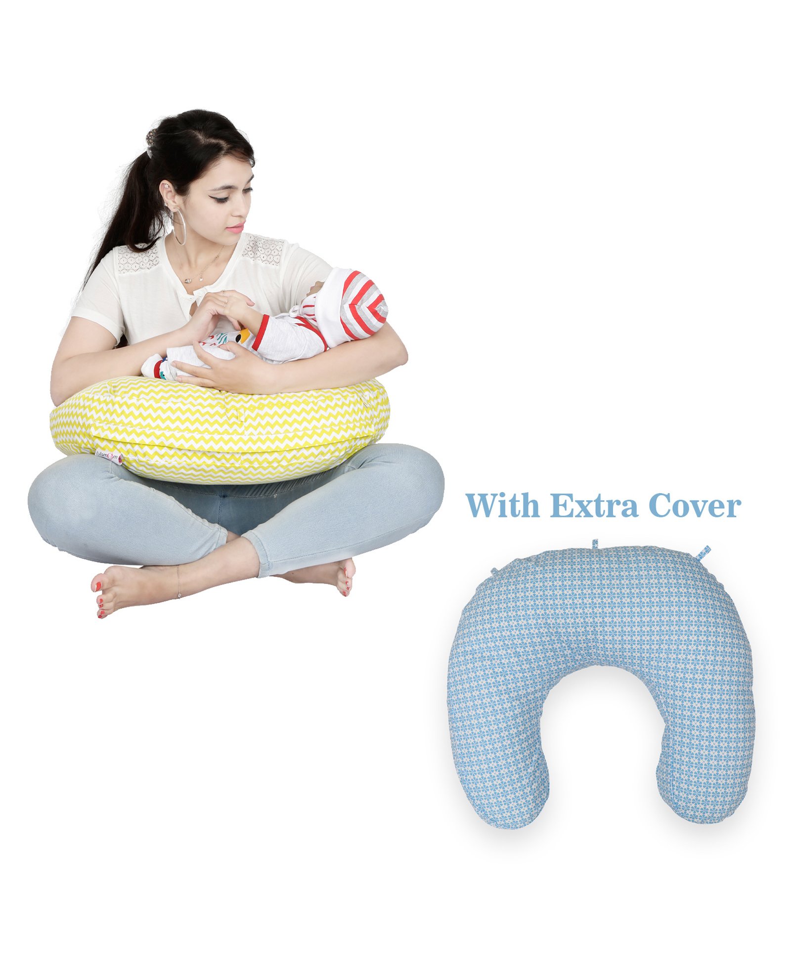 Lulamom Nursing Pillow with Cotton Cover Chevron Print - Yellow-image-30