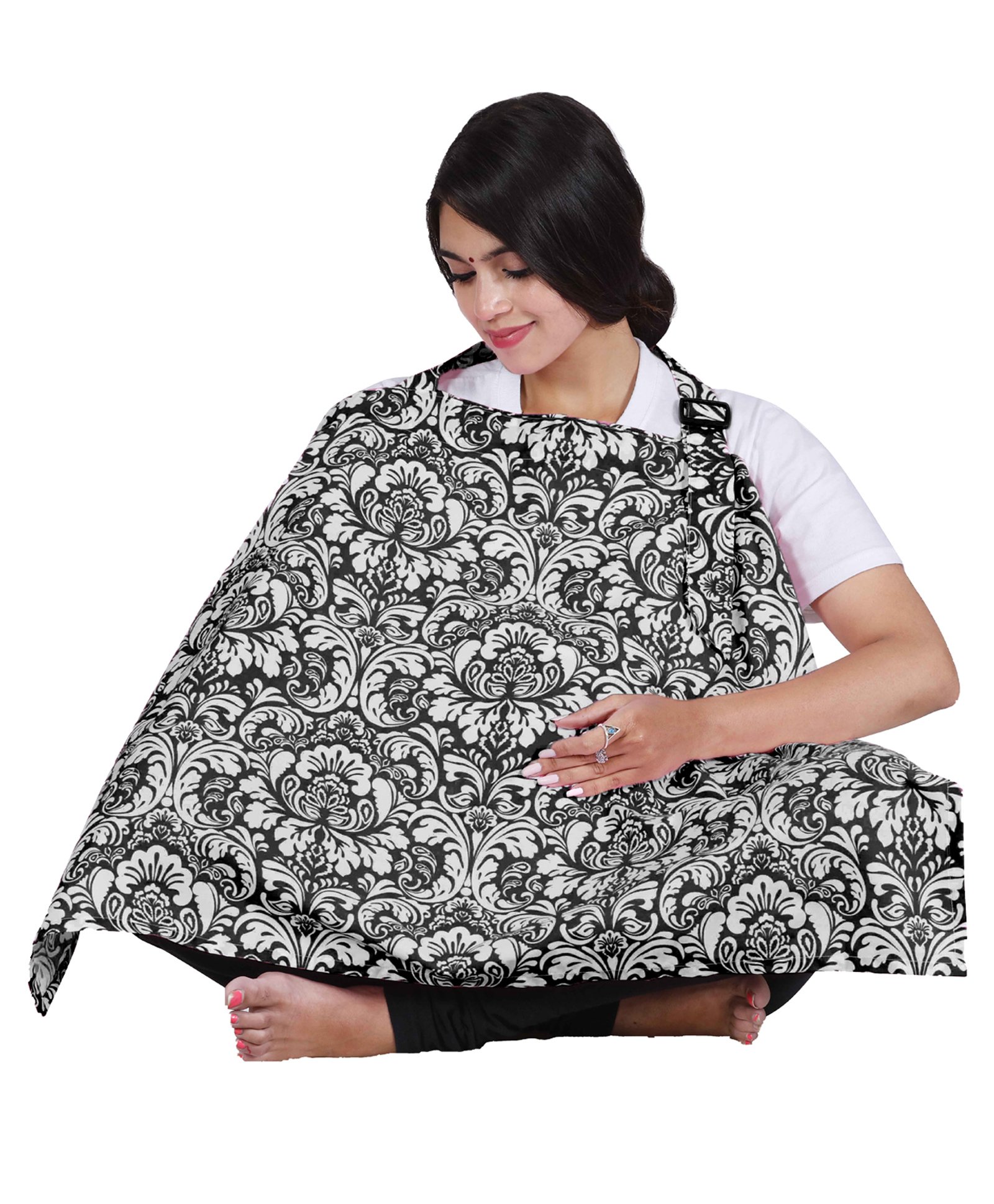 Lulamom Nursing Cover with Adjustable Strap Rose Print - Black-image-40