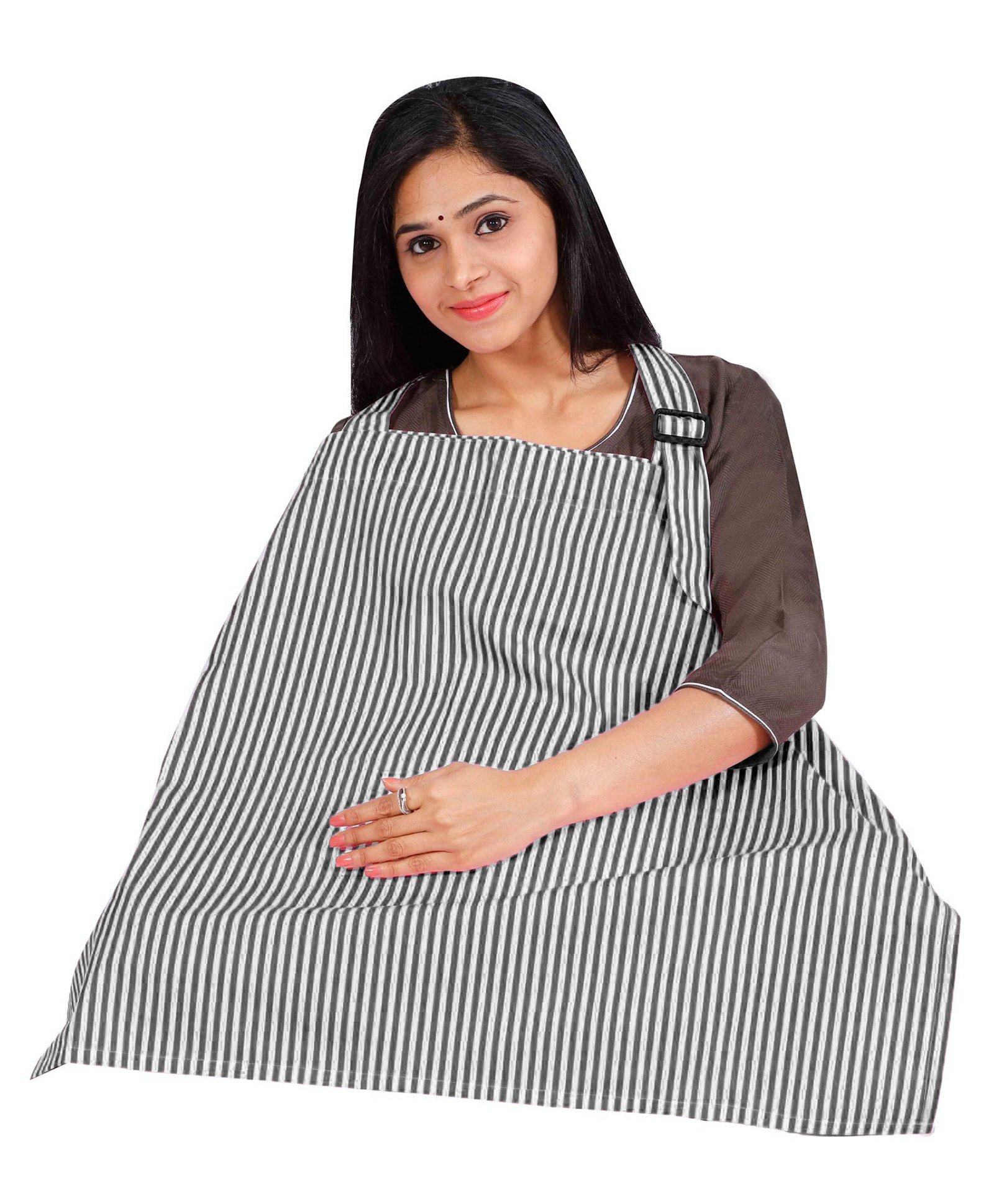 Lulamom Striped Nursing Cover with Adjustable Strap - Black-picture-38