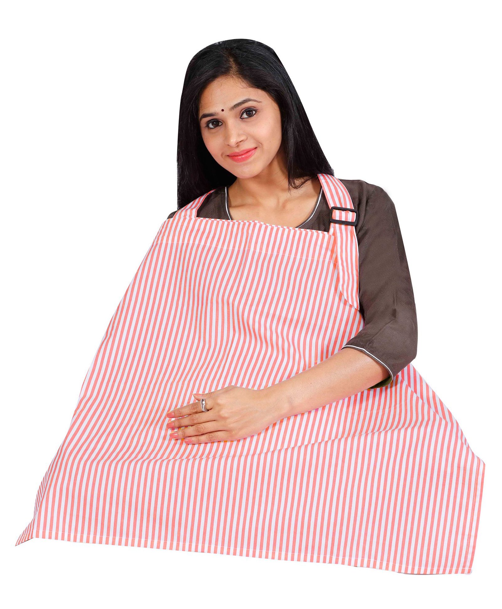 Lulamom Striped Nursing Cover with Adjustable Strap - Pink-image-14