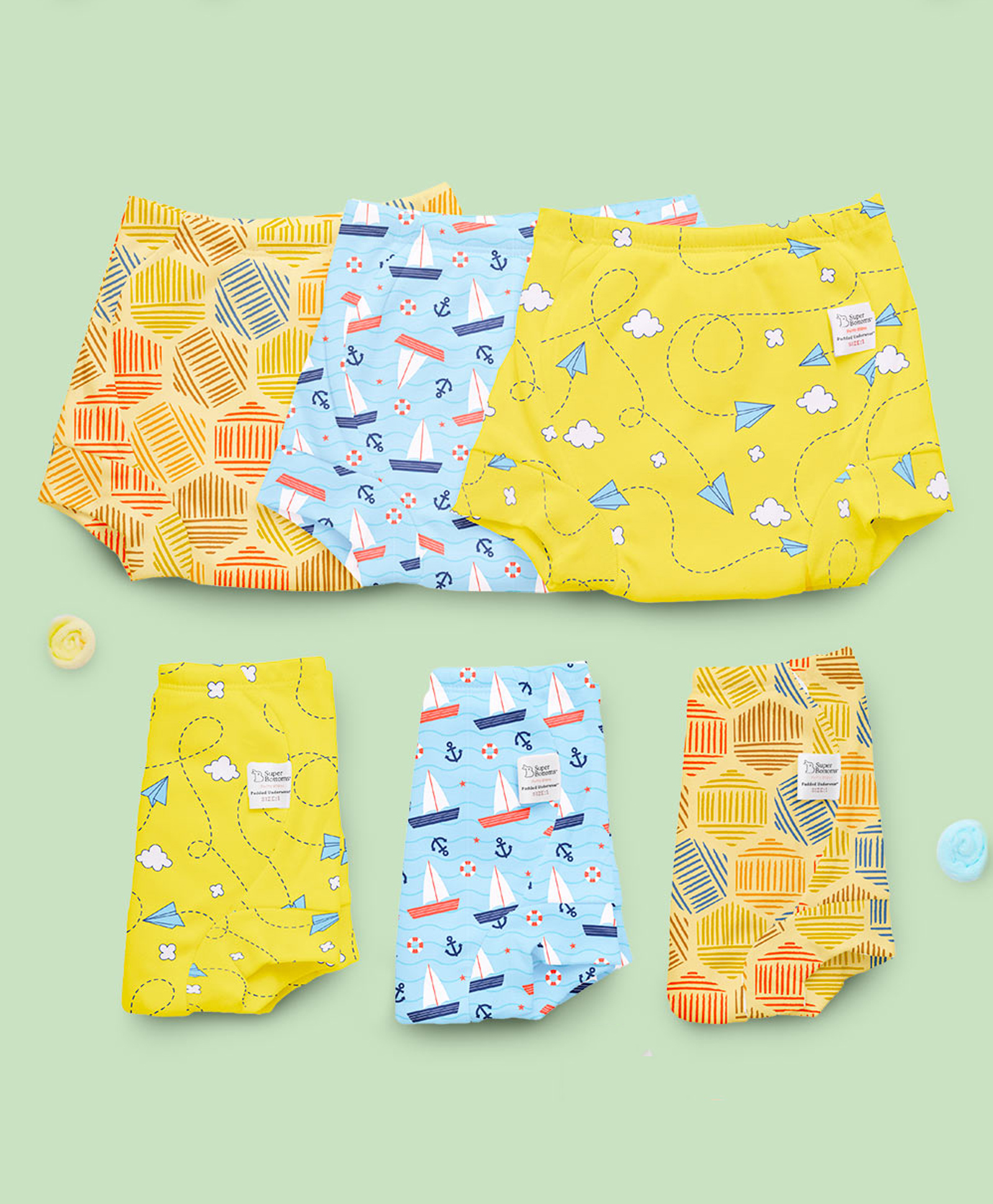 SuperBottoms Padded Potty Training Pants Explorer Collection Pack of 6 - Multicolour