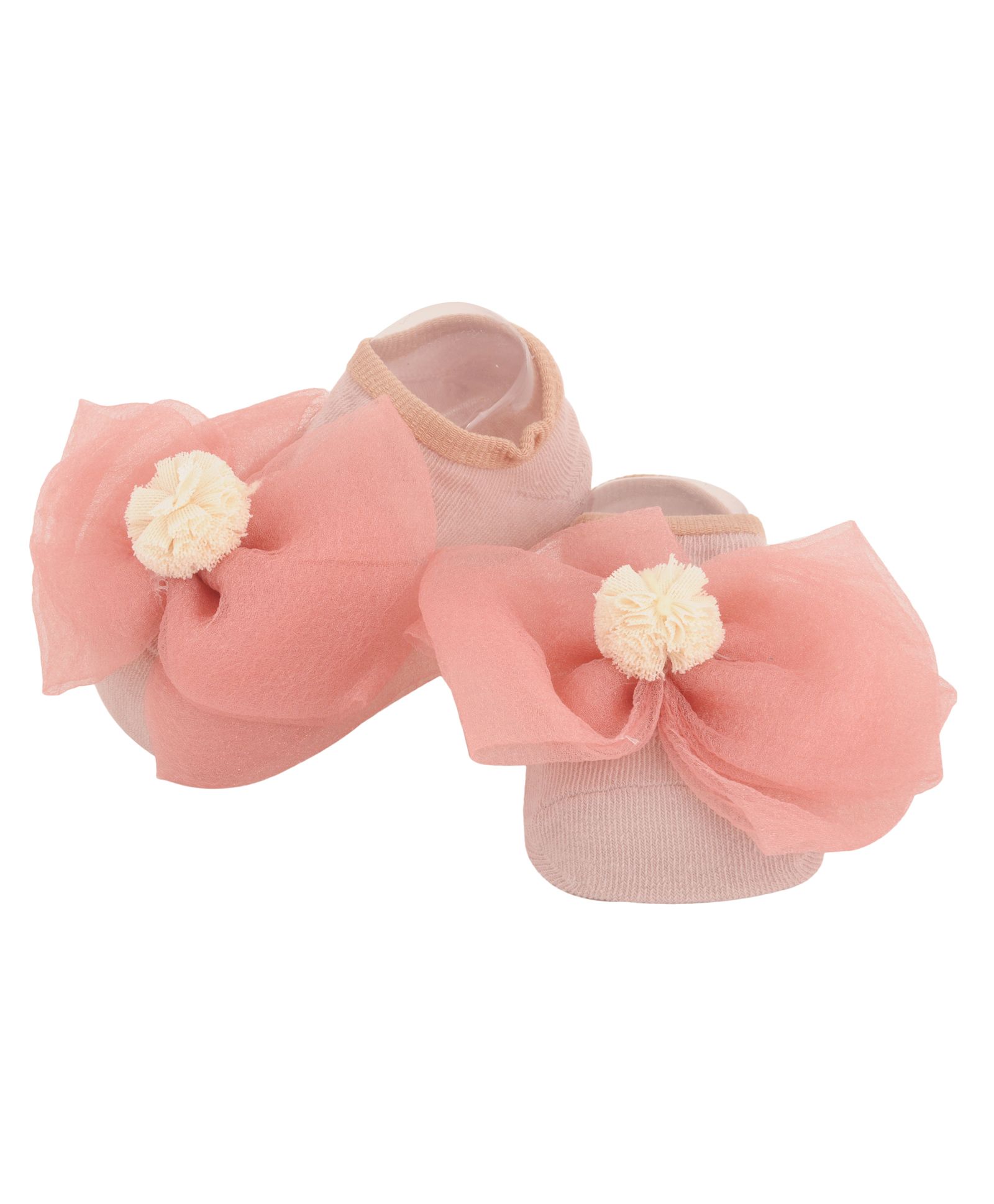 Yellow Bee Bow Detailing Ankle Length Socks - Peach-image-2