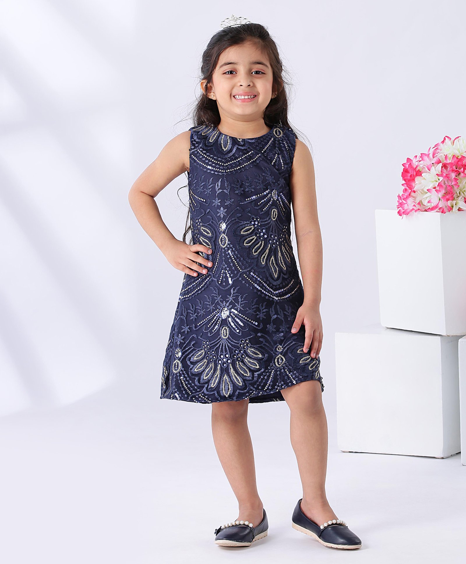 Mark & Mia Sleeveless Party Dress Sequin & Embroidered Detail - Navy Blue-image-7