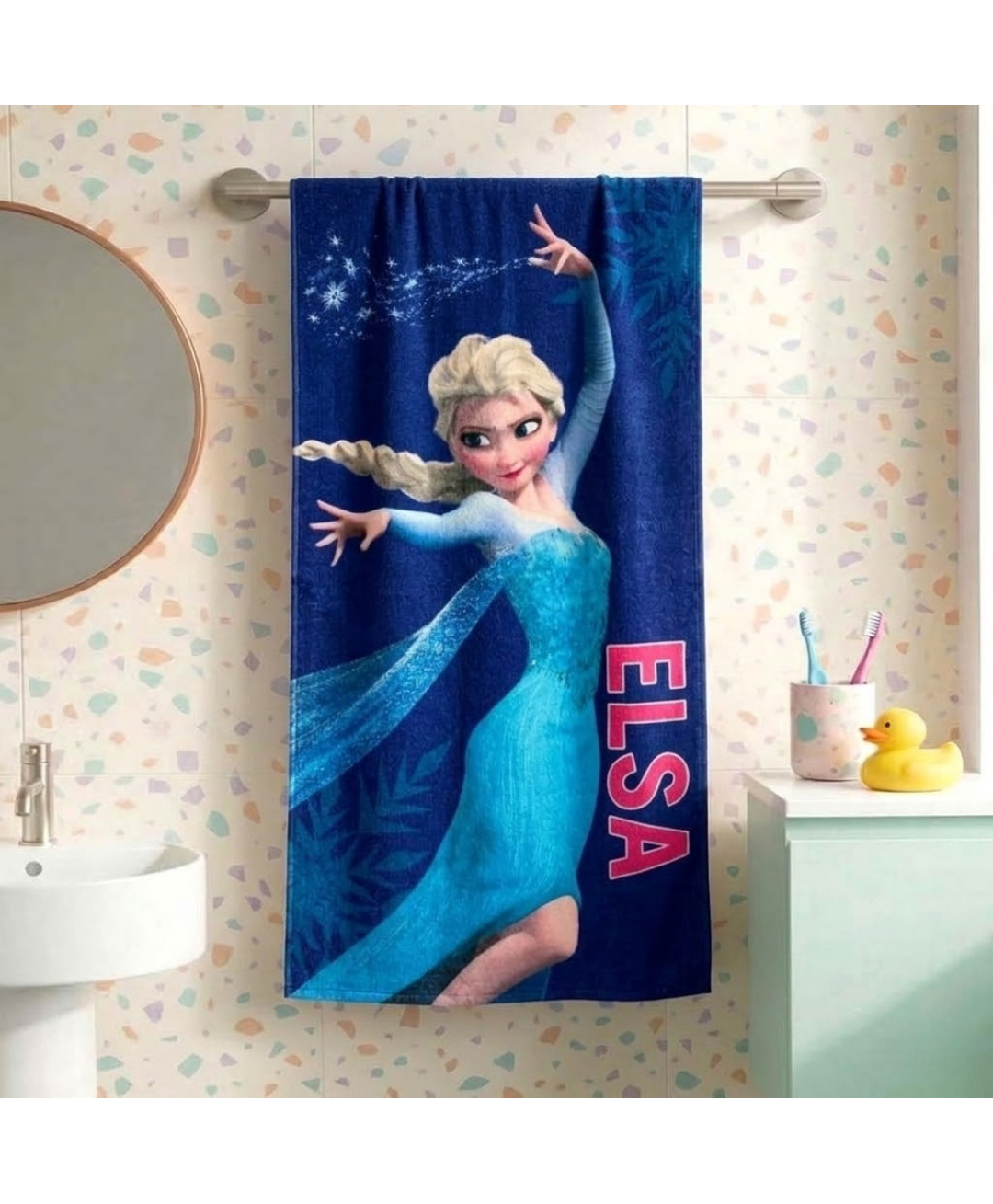 Athom Trendz Disney Frozen Elsa Bath Towel - Dark Blue-image-2