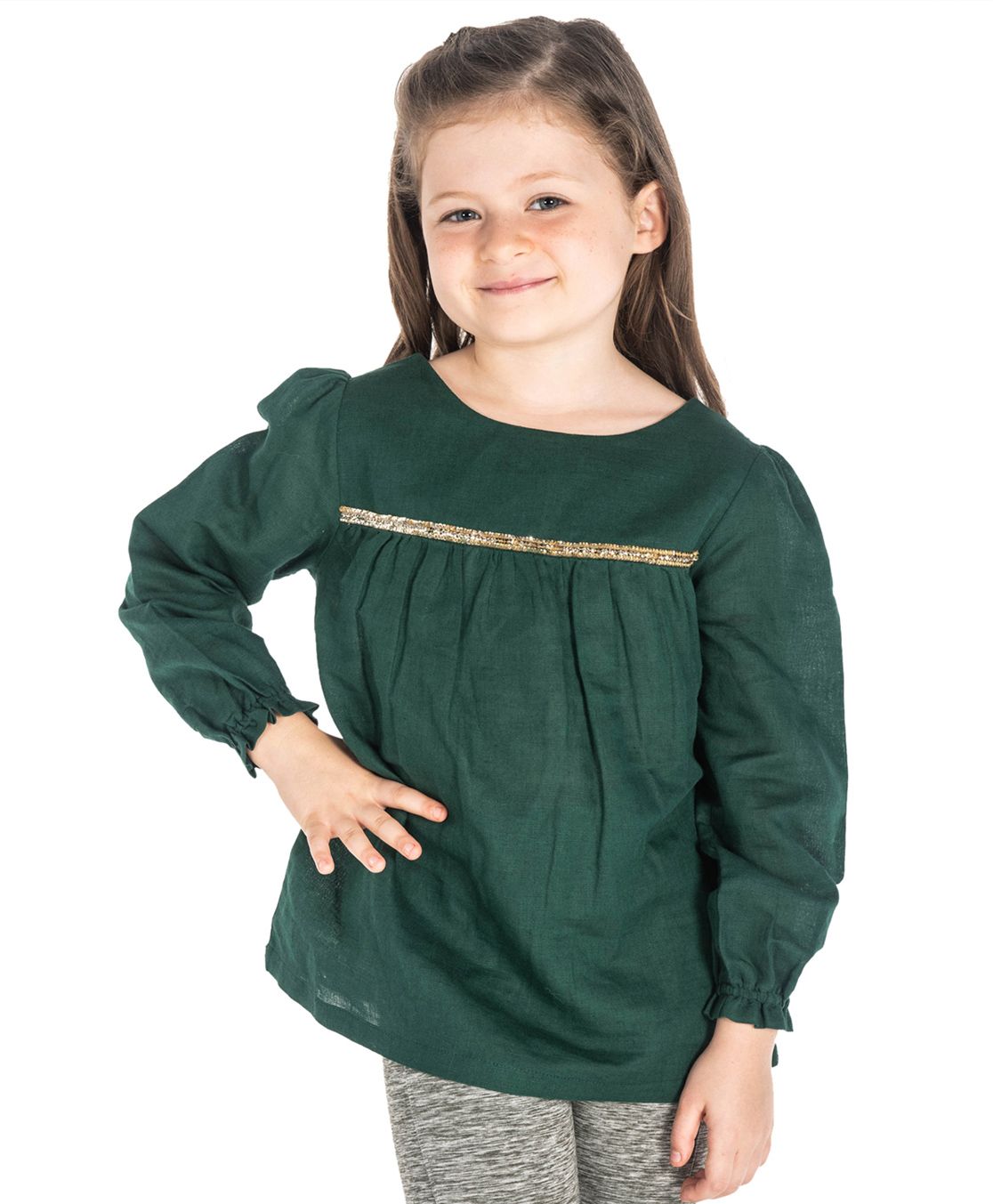 Cherry Crumble by Nitt Hyman Full Sleeves Glitter Finish Belt Top - Dark Green-image-29
