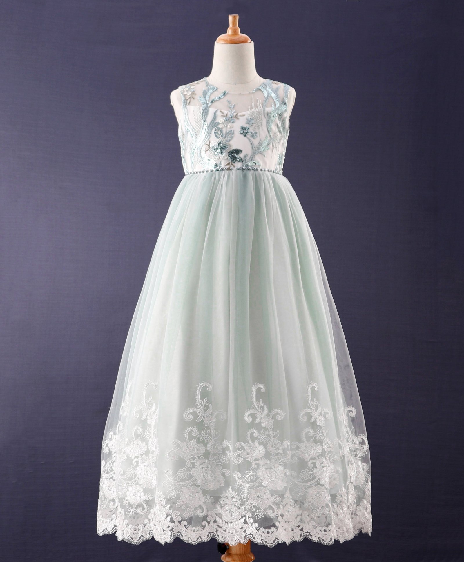 Mark & Mia Sleeveless Party Gown with Pearl & Lace Embroidery - Blue-picture-41