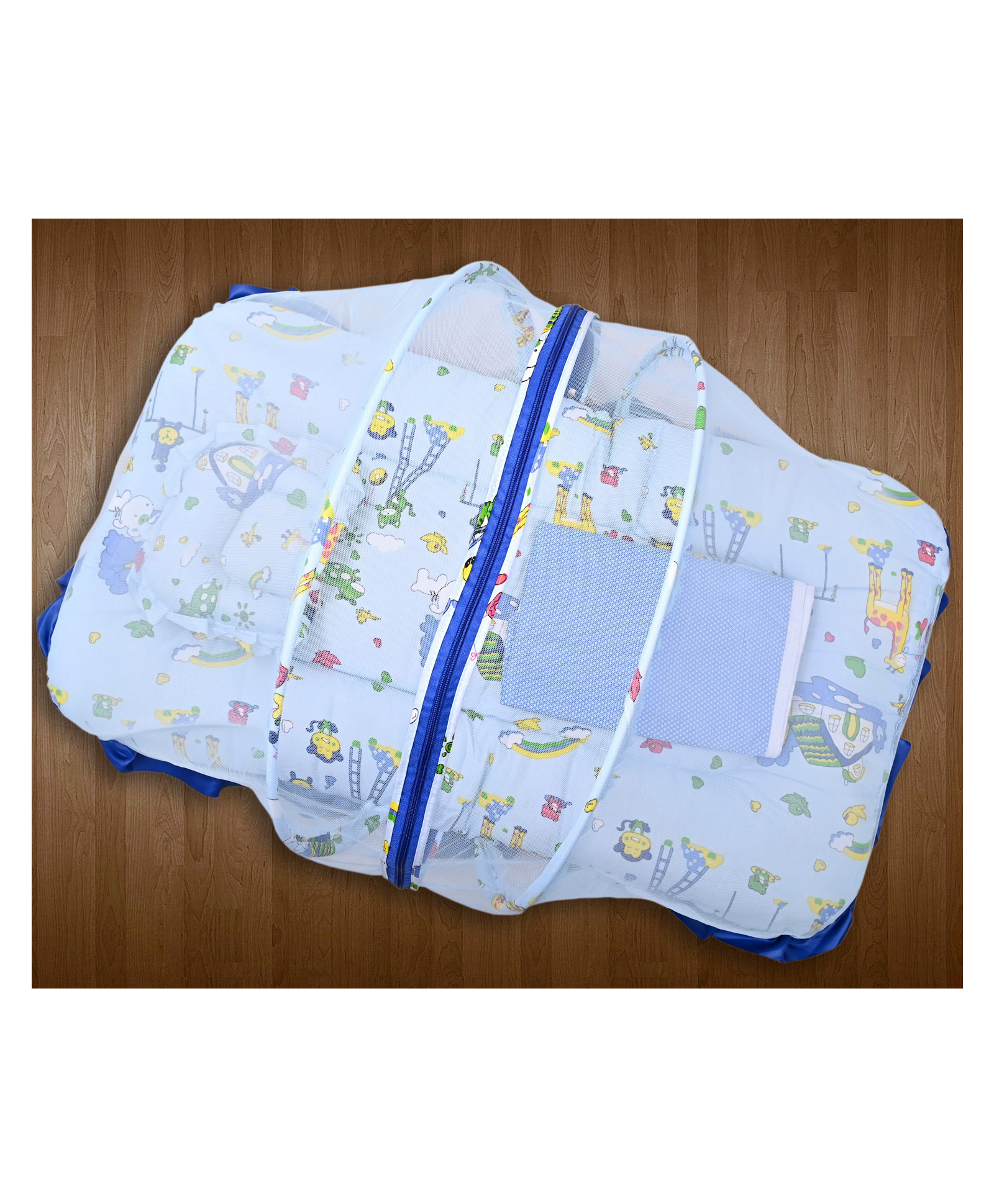 Blue Alphabet Animals Crib Liner Protector Pad for Standard Crib Cartoon Crib Mesh Cloth 4 Piece Set 