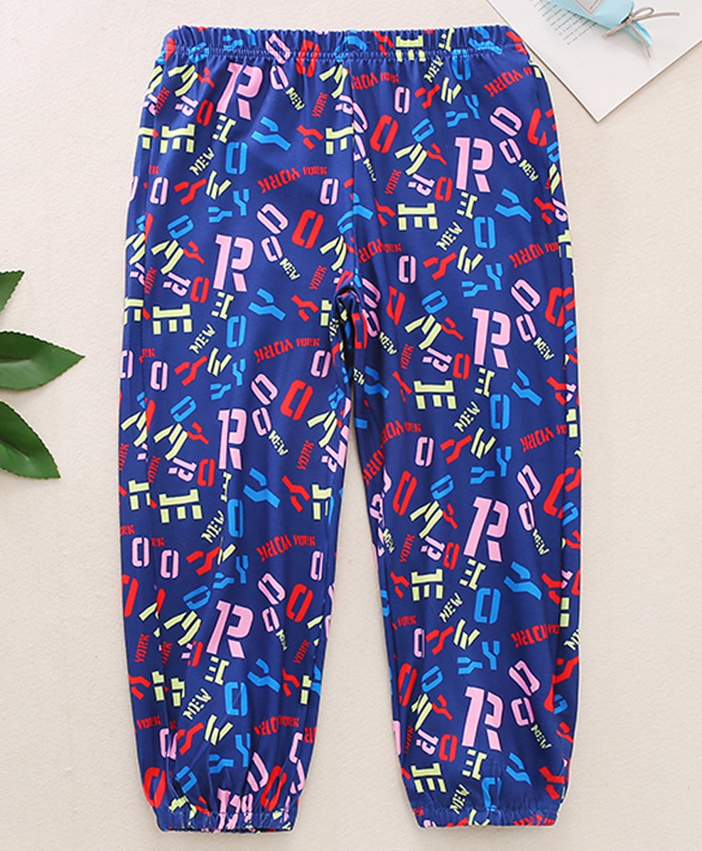 Kookie Kids Full Length Harem Pant Letters Print - Blue-picture-24