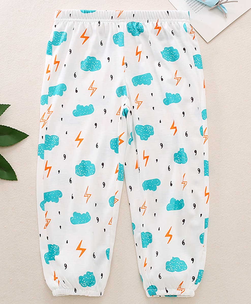 Kookie Kids Full Length Harem Pant Clouds Print - White-picture-26