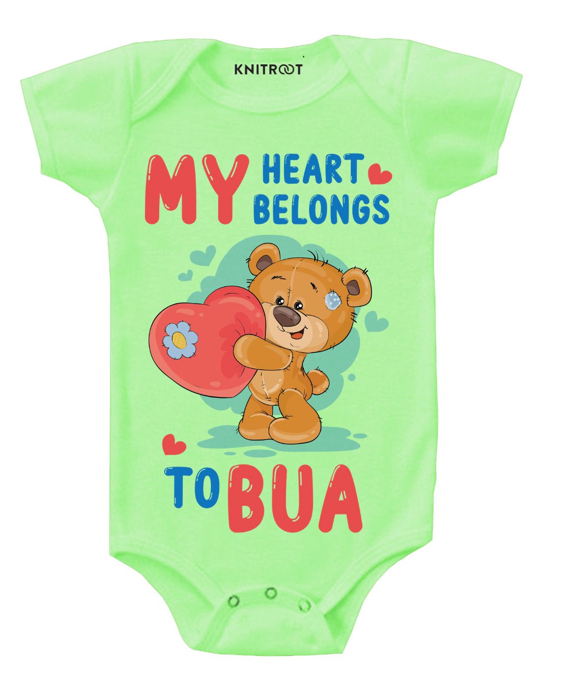 KNITROOT Short Sleeves My Heart Belong To Bua Printed Onesie - Light Green-image-19
