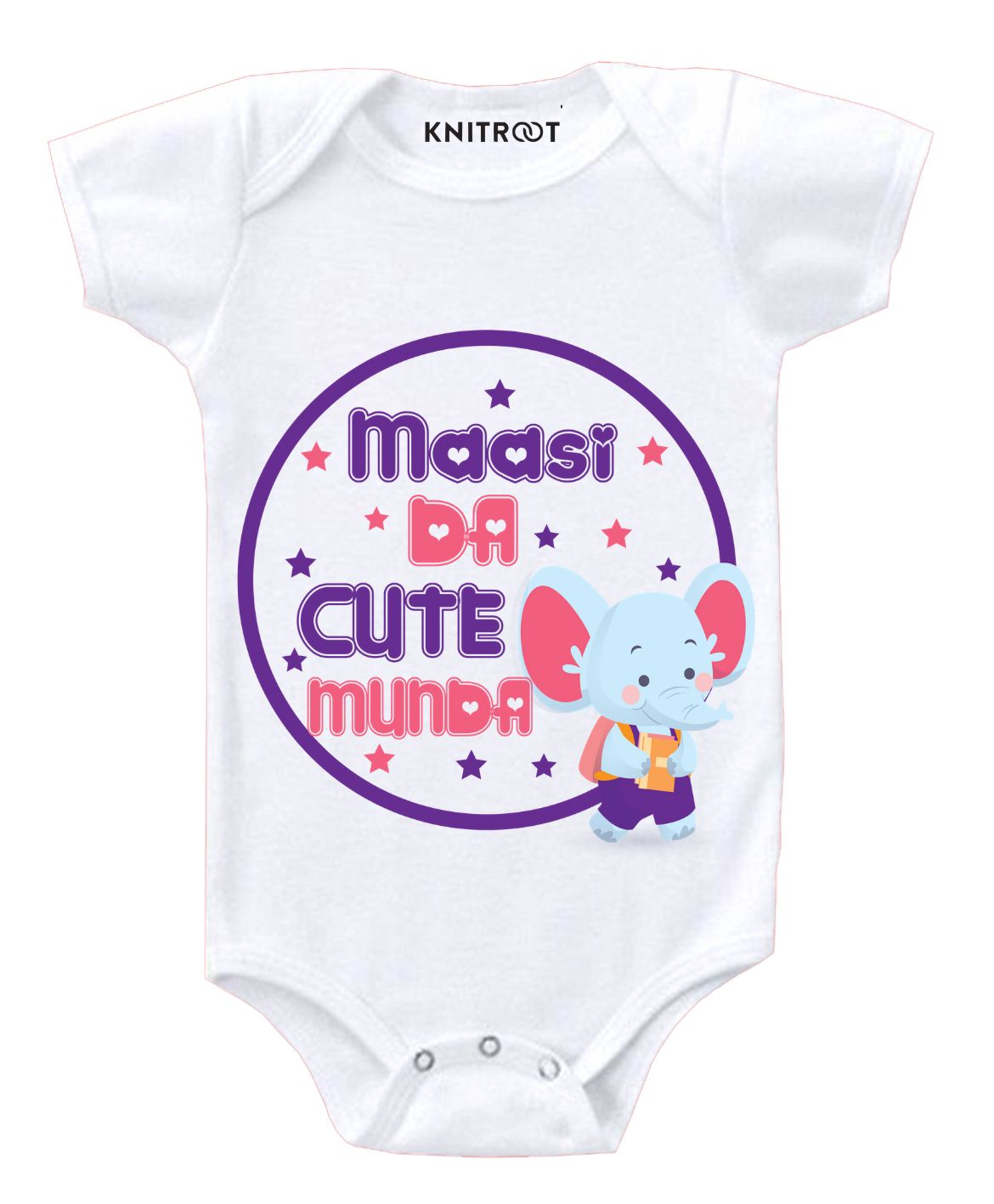 KNITROOT Short Sleeves Cute Munda Printed Onesie - White-image-9