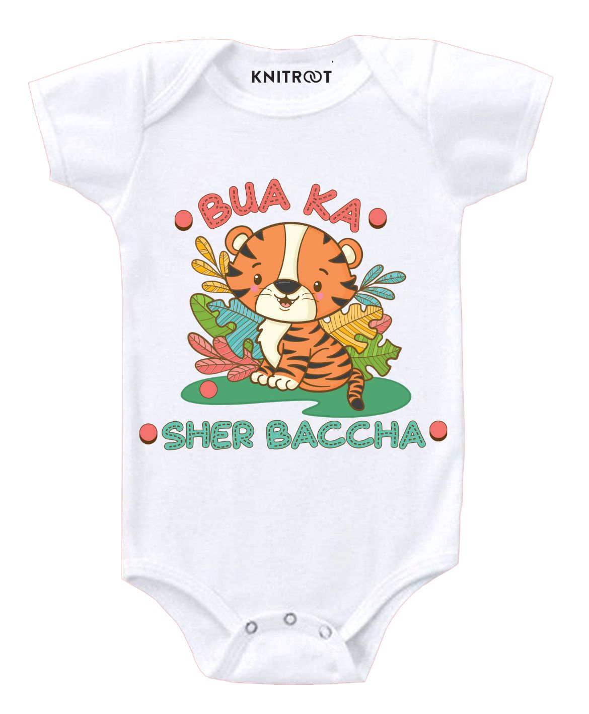 KNITROOT Short Sleeves Sher Baccha Printed Onesie - White-image-34