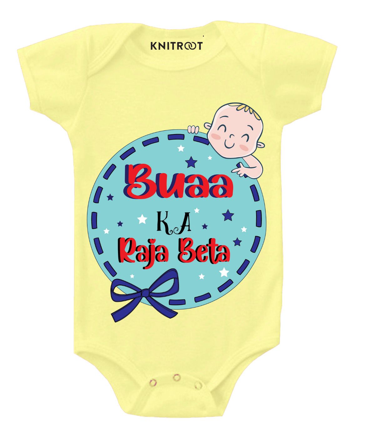 KNITROOT Short Sleeves Buaa Ka Raja Beta Printed Onesie - Yellow-image-26