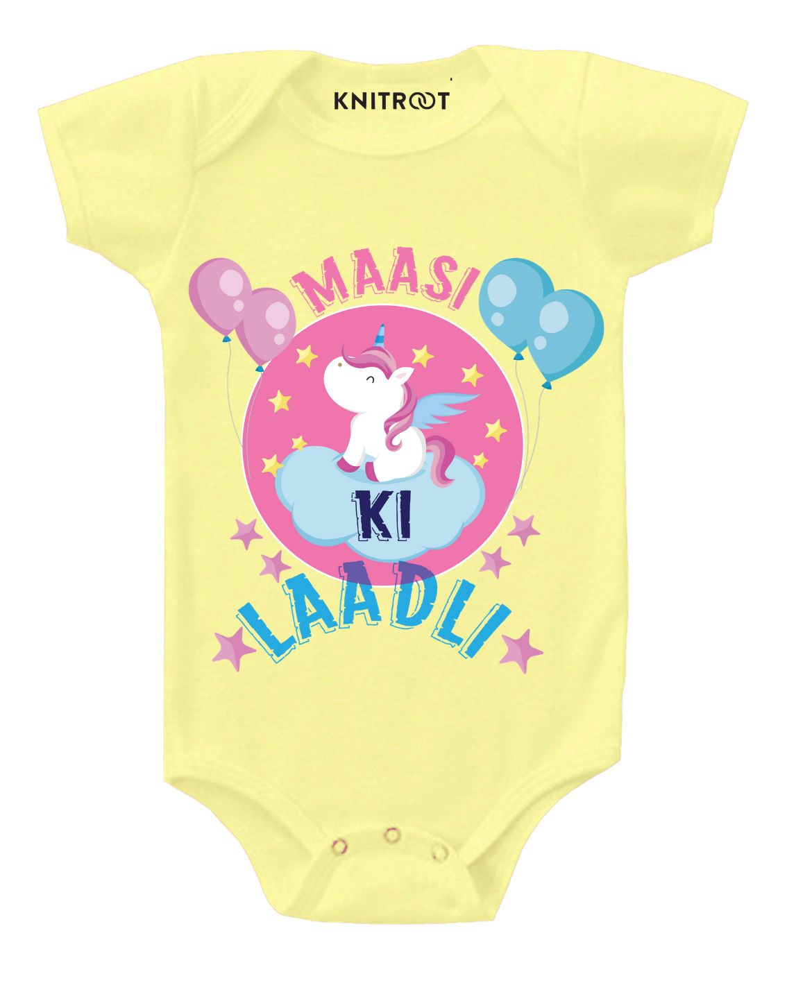 KNITROOT Short Sleeves Maasi Ki Ladli Printed Onesie - Yellow-image-24