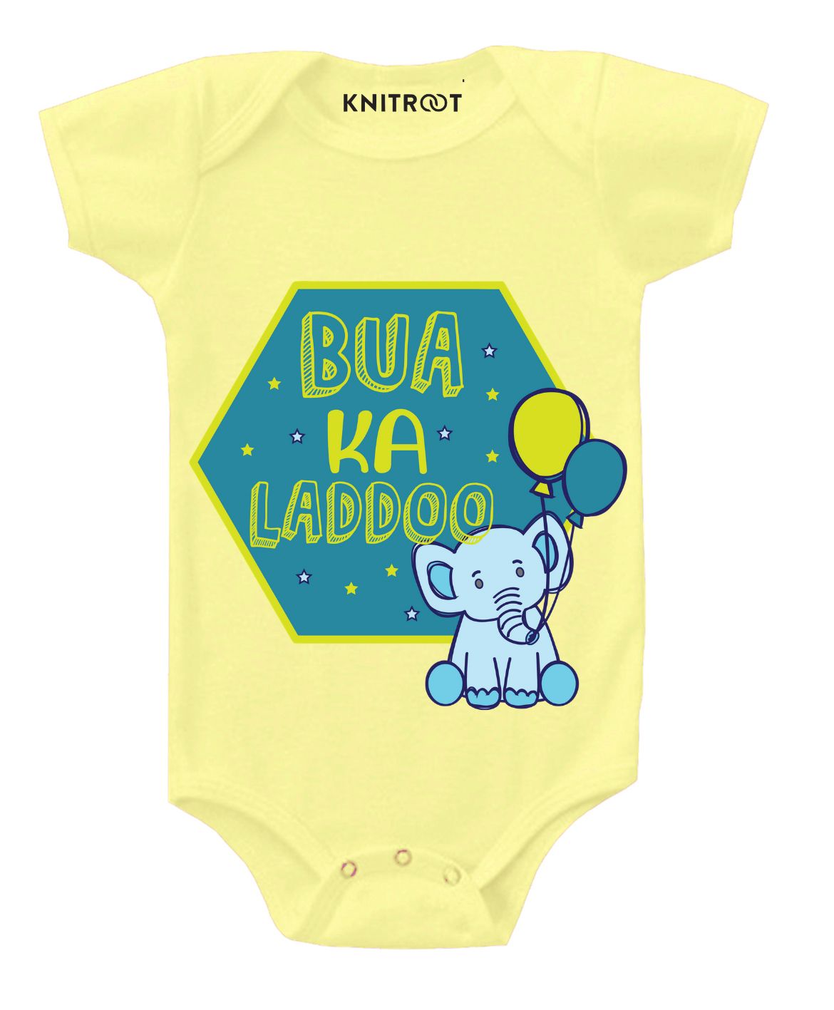 KNITROOT Short Sleeves Bua Ka Laddoo Printed Onesie - Yellow-image-36