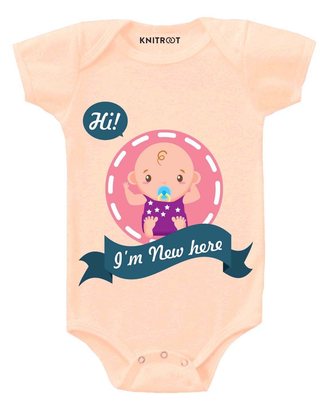KNITROOT Short Sleeves I Am New Here Printed Onesie - Peach-picture-11