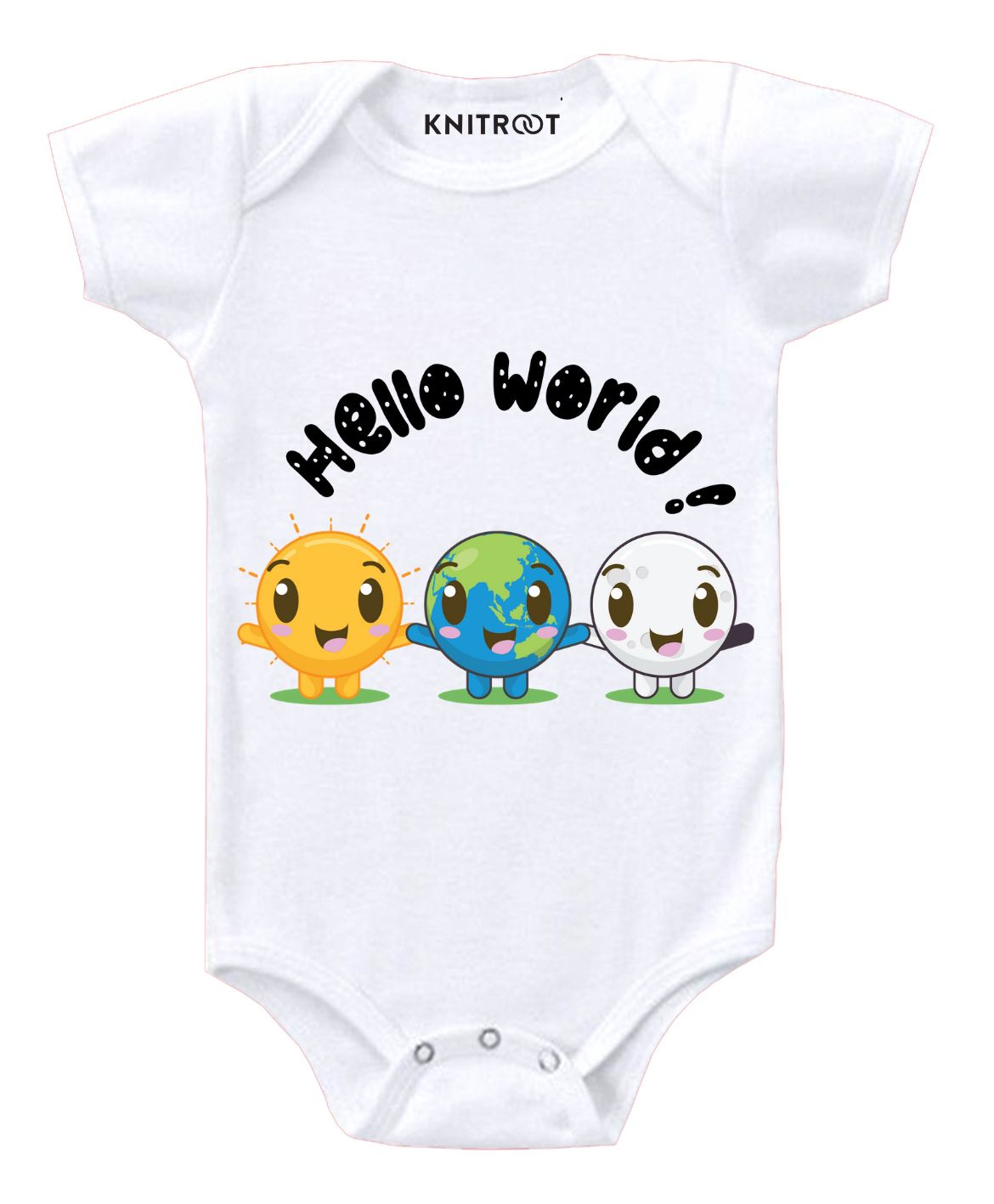 KNITROOT Short Sleeves Hello World Printed Onesie - White-image-37