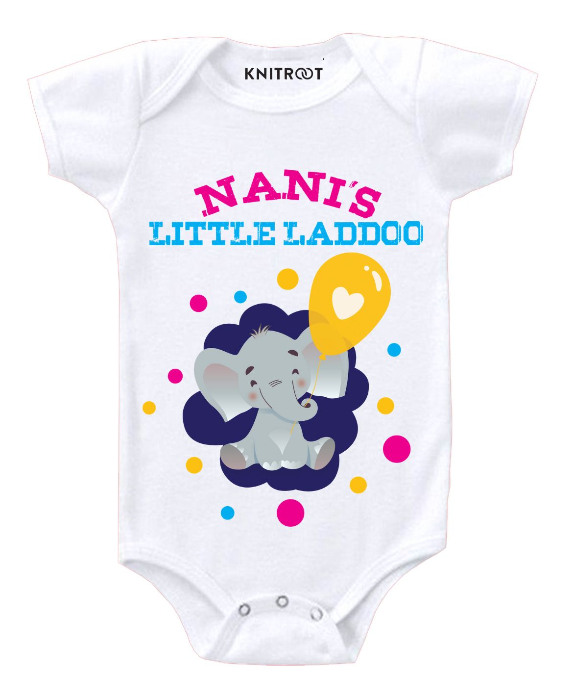 KNITROOT Short Sleeves Little Laddoo Printed Onesie - White-image-39