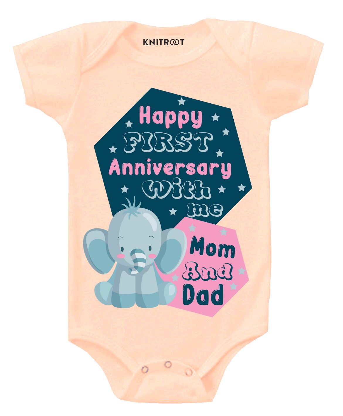 KNITROOT Short Sleeves First Anniversary Printed Onesie - Peach-image-27
