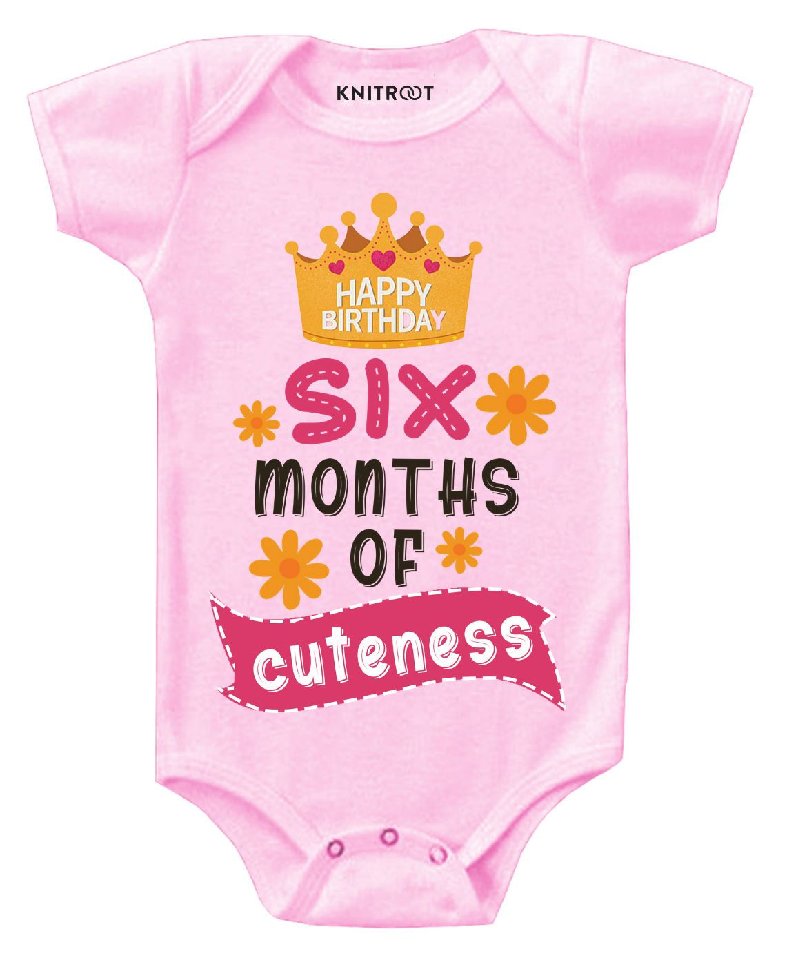 KNITROOT Short Sleeves Six Months Print Onesie - Pink-image-18