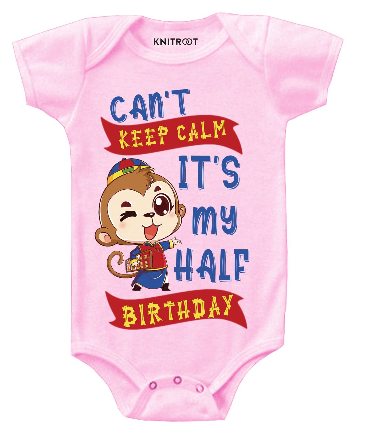 KNITROOT Short Sleeves Cant Keep Calm Its My Half Birthday Print Onesie - Pink-image-9