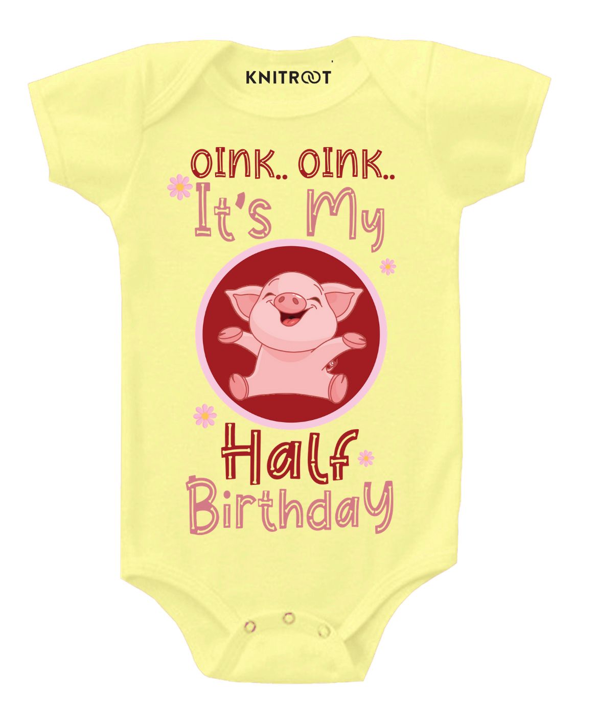 KNITROOT Short Sleeves Oink Oink Pig Print Onesie - Yellow-image-49