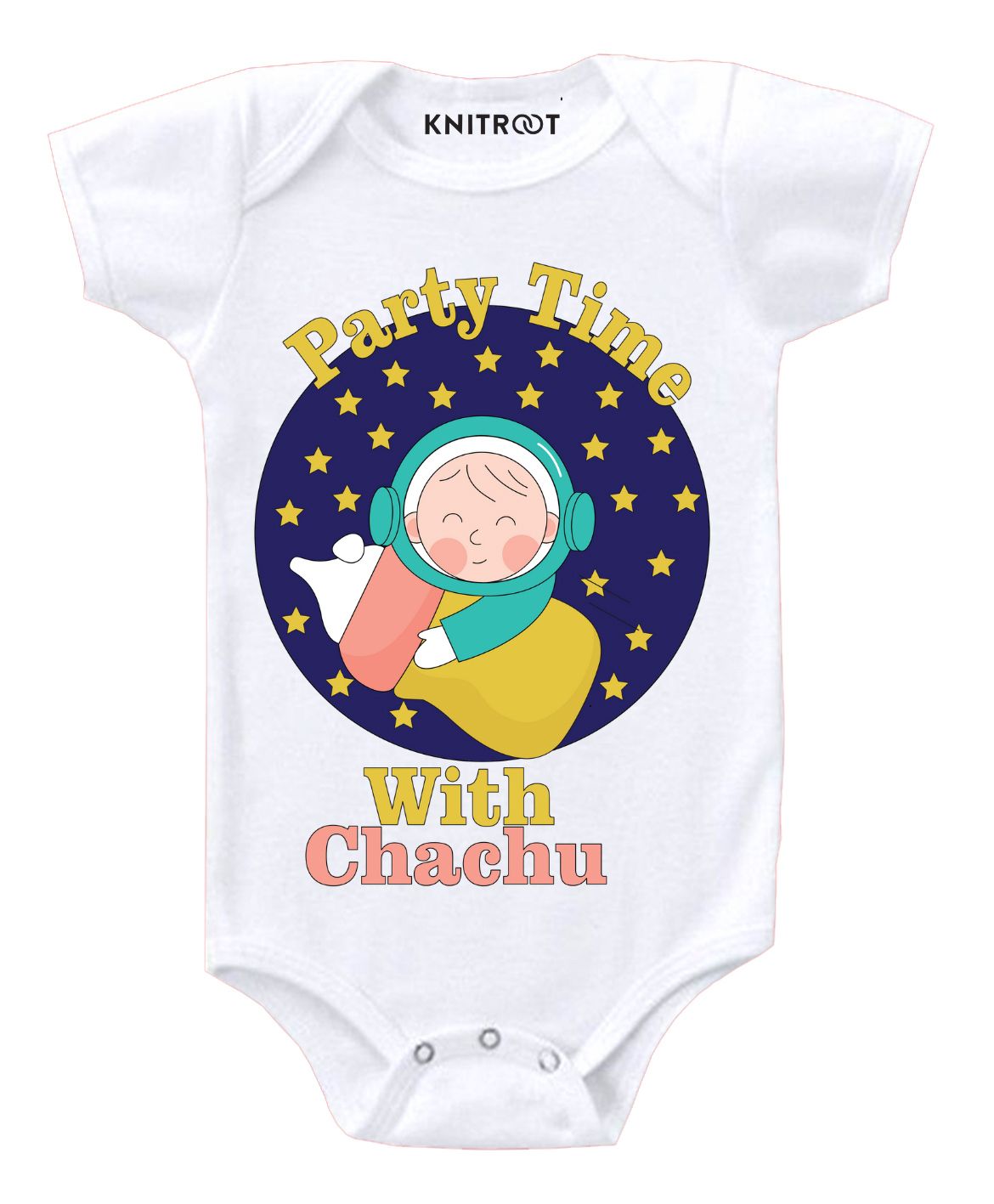KNITROOT Short Sleeves Party Time With Chachu Print Onesie - White-image-19