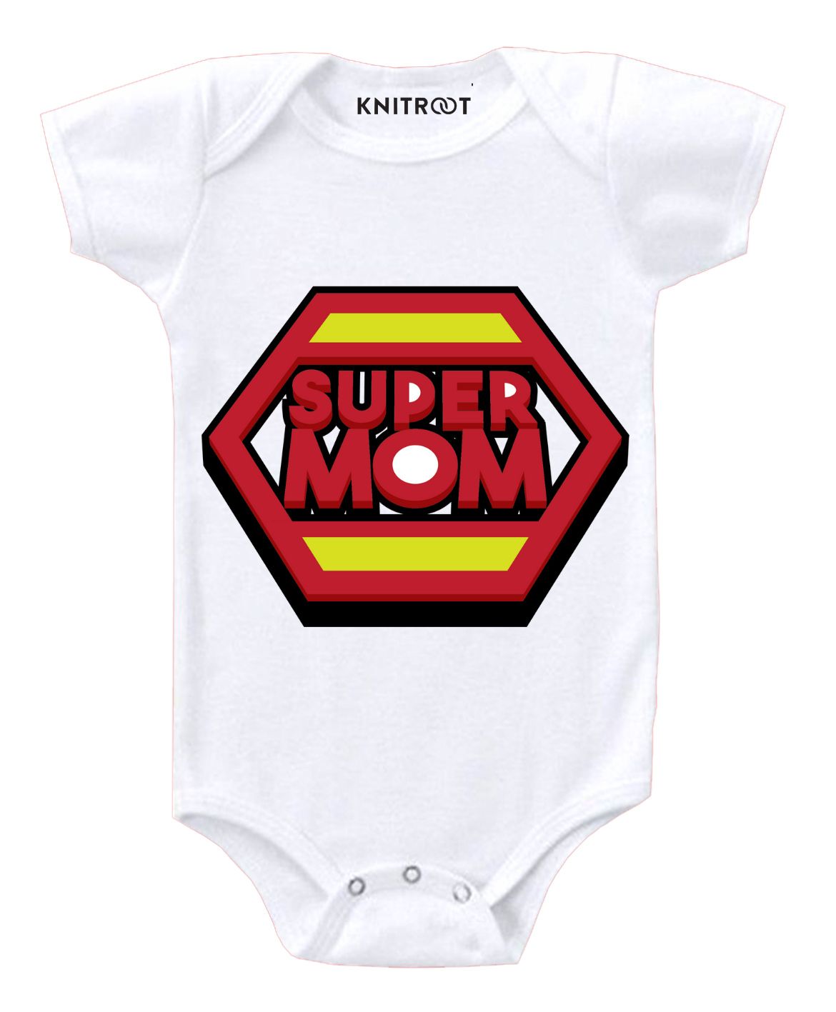 KNITROOT Short Sleeves Super Mom Print Onesie - White-image-15