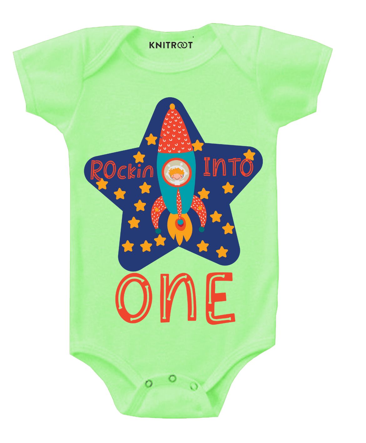 KNITROOT Short Sleeves Rocket Print Onesie - Green-image-11