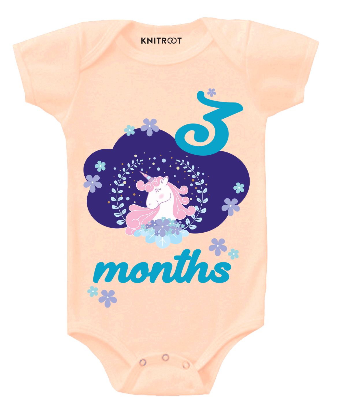KNITROOT Short Sleeves 3 Months Unicorn Print Onesie - Peach-image-36