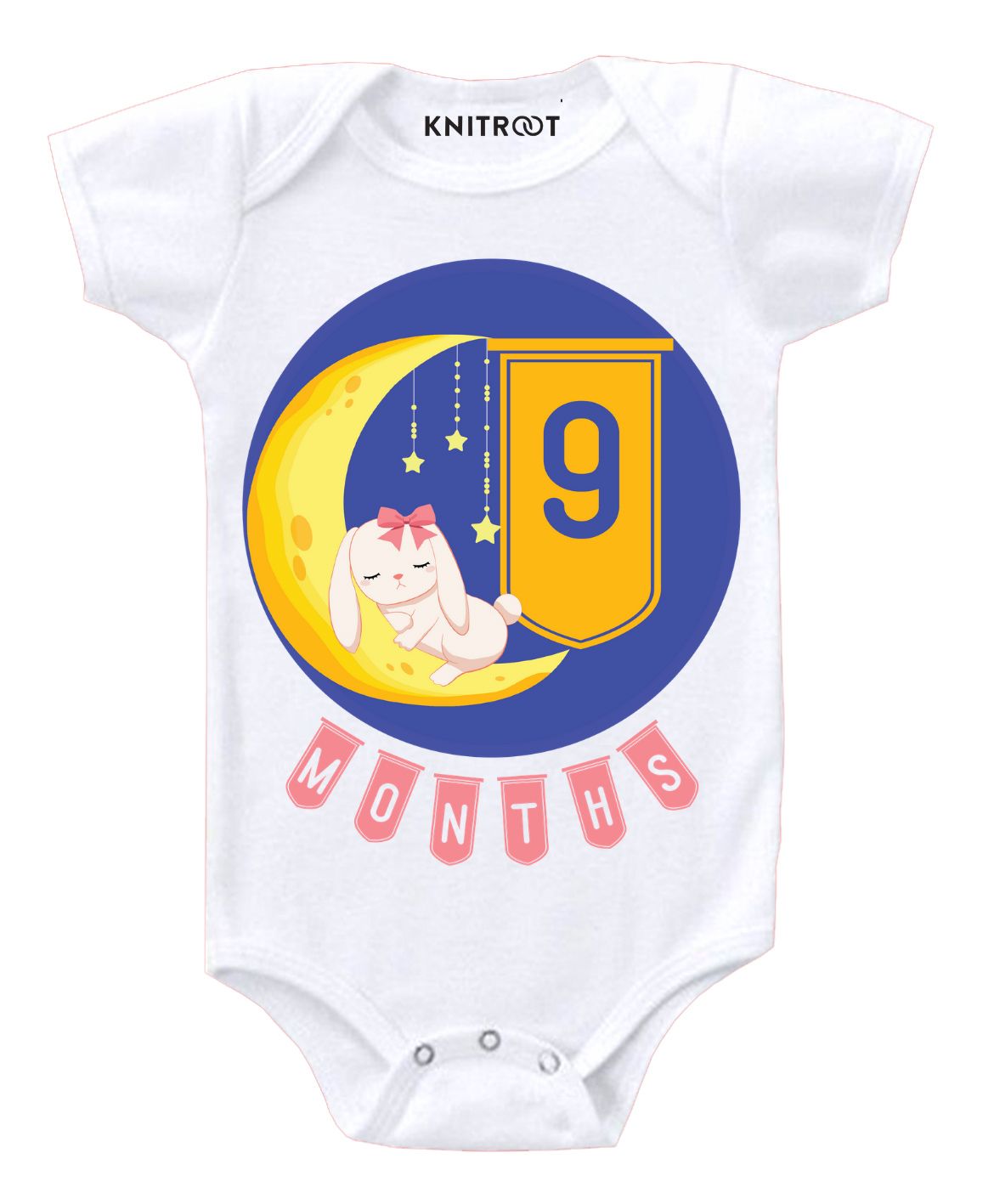 KNITROOT Short Sleeves 9 Months Moon Print Onesie - White-image-12