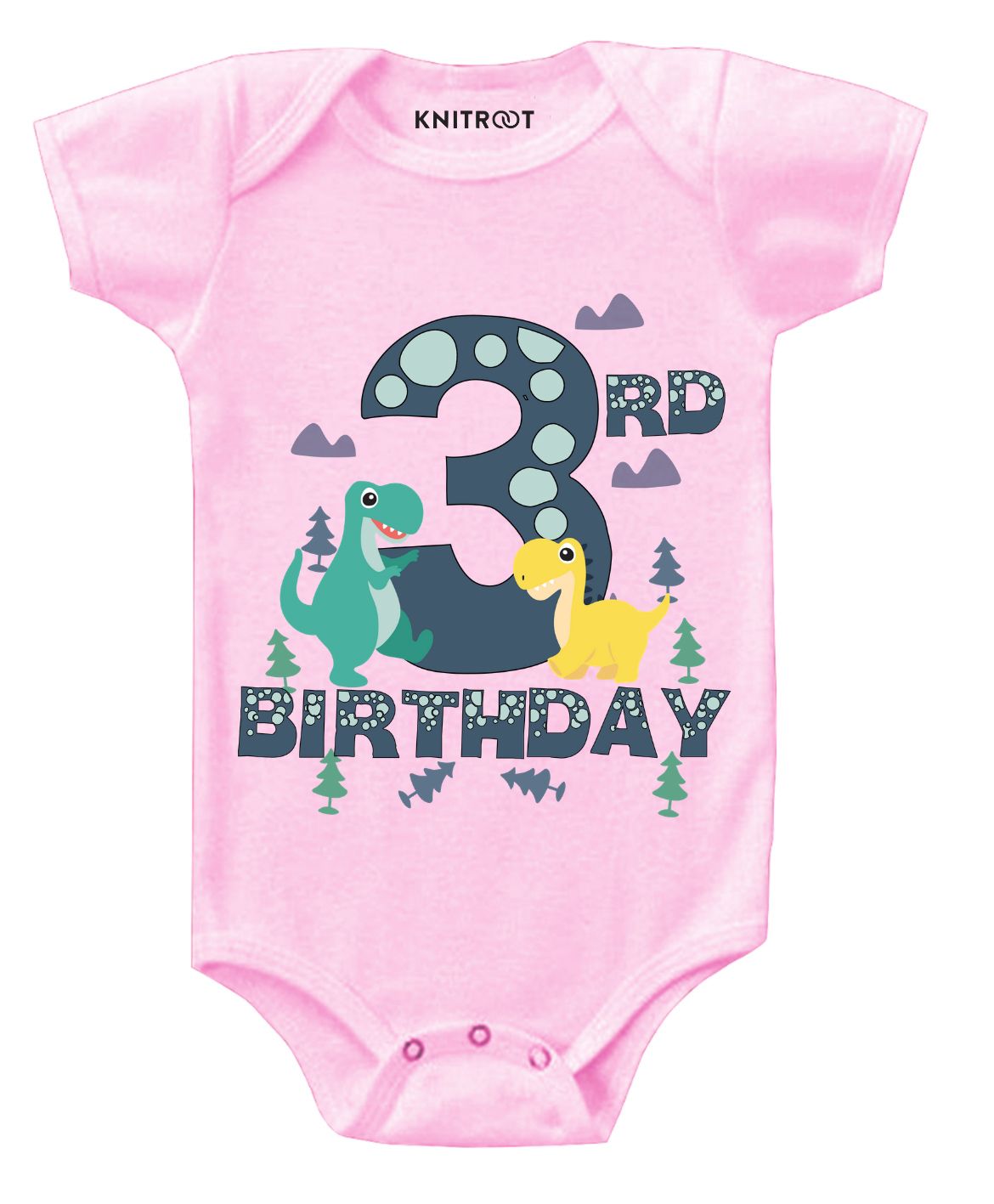 KNITROOT Short Sleeves Dinosaurs Print Onesie - Pink-image-3