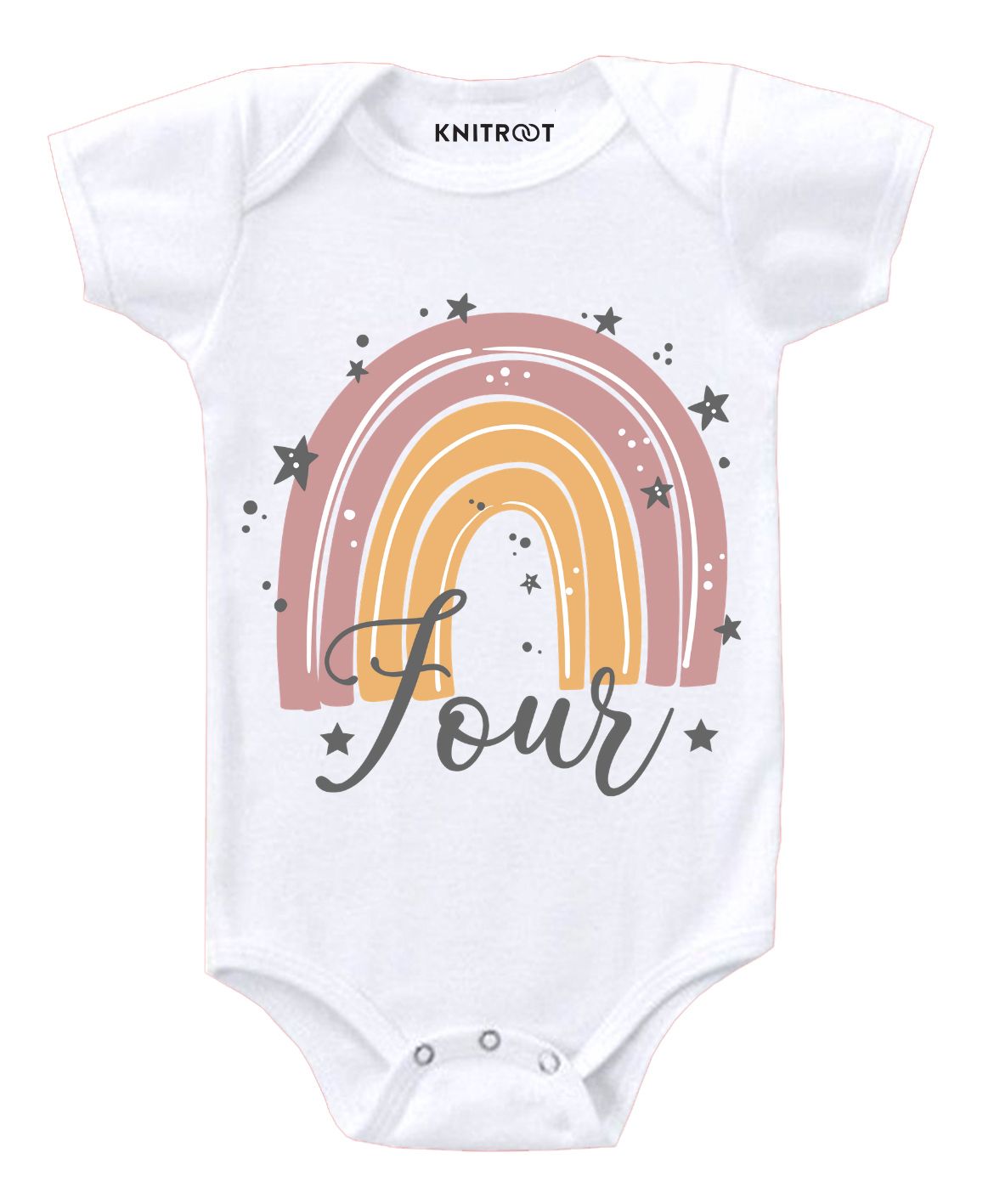 KNITROOT Four Rainbow Print Short Sleeves Onesie - White-picture-21