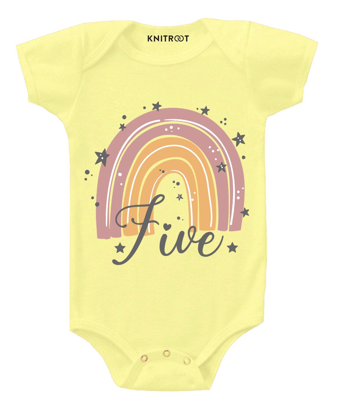 KNITROOT Short Sleeves Five Rainbow Print Onesie - Yellow-image-30