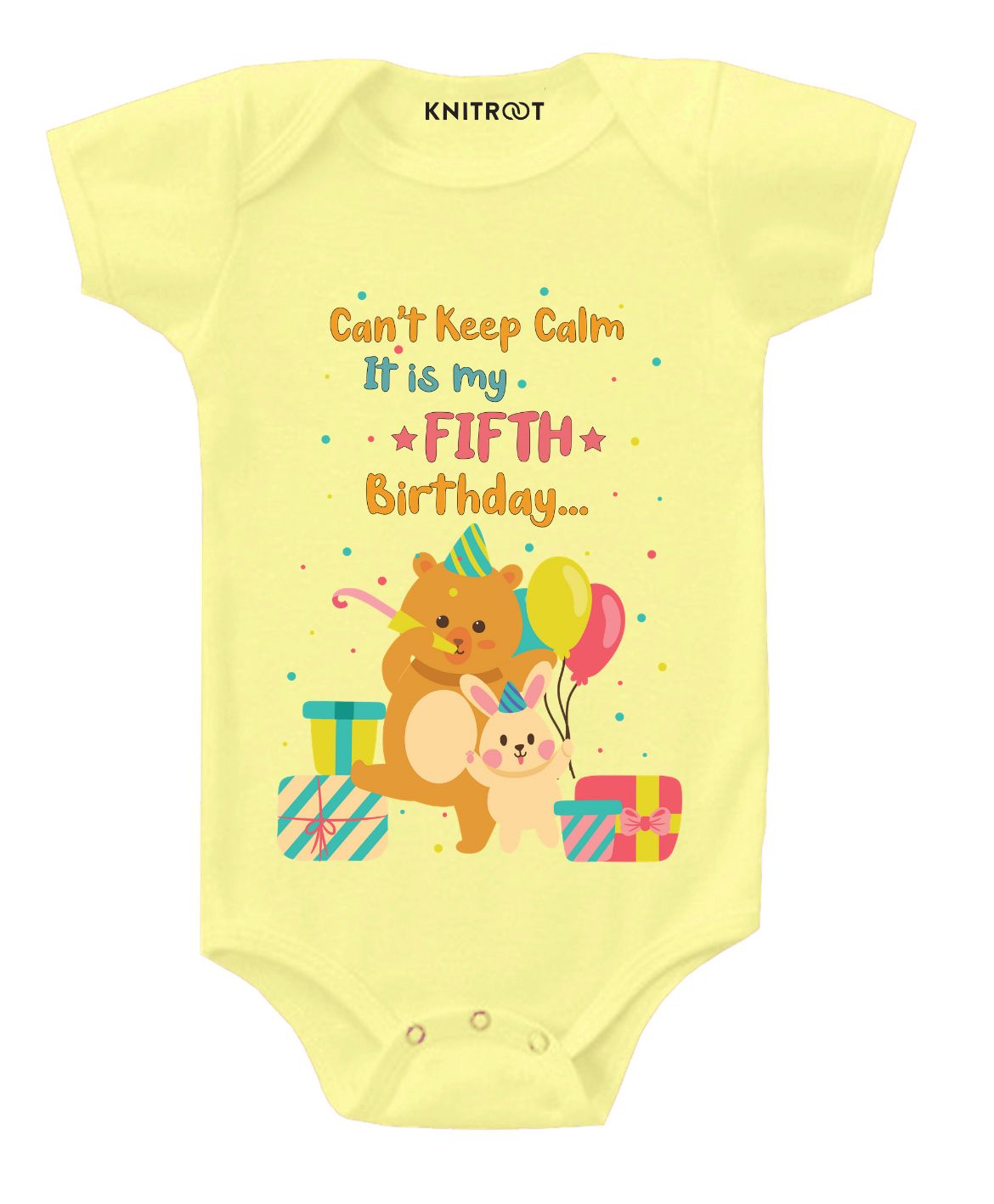 KNITROOT Fifth Birthday Print Short Sleeves Onesie - Yellow-image-13