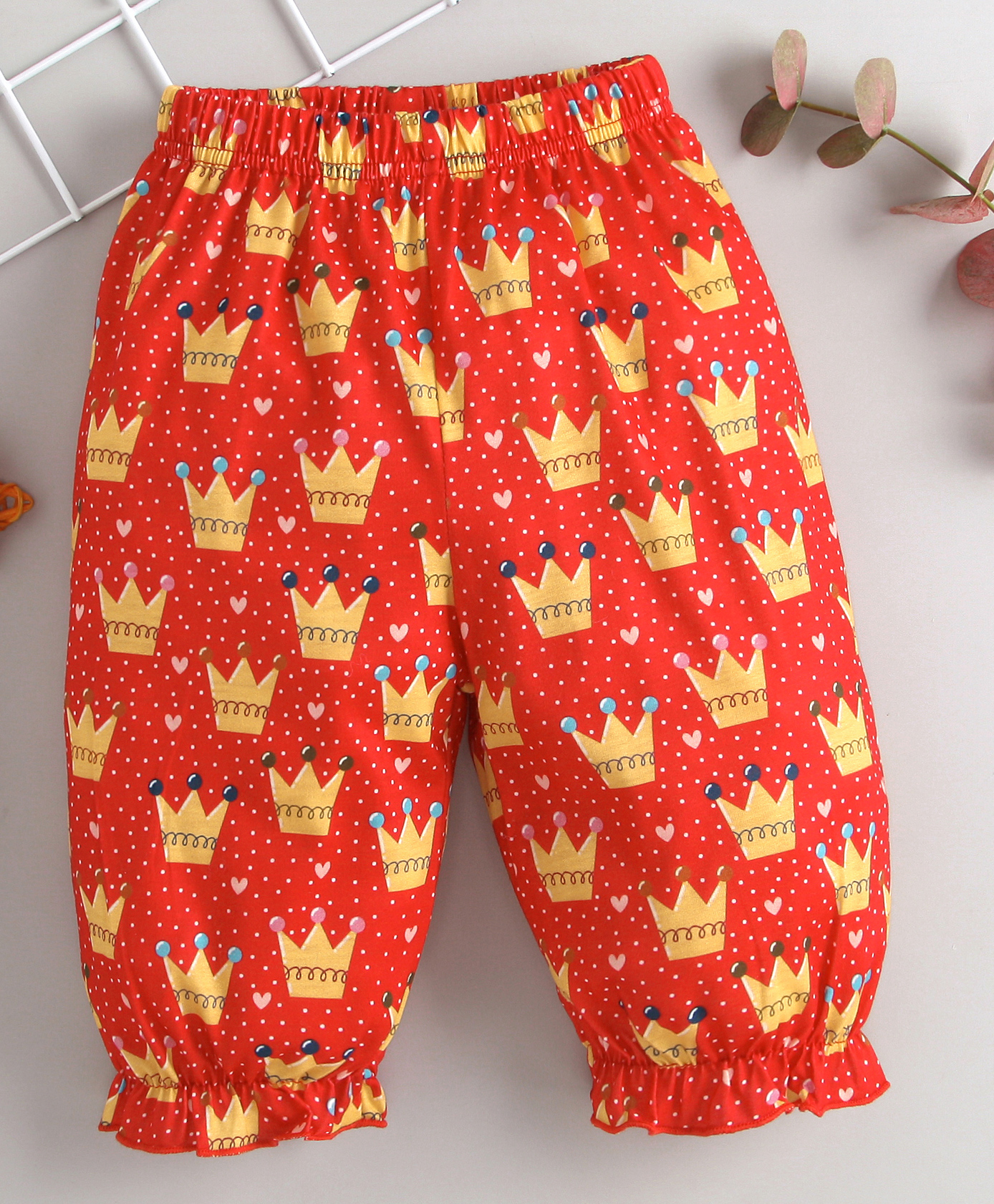 Kookie Kids Full Length Lounge Pant Crown Print - Red-picture-10