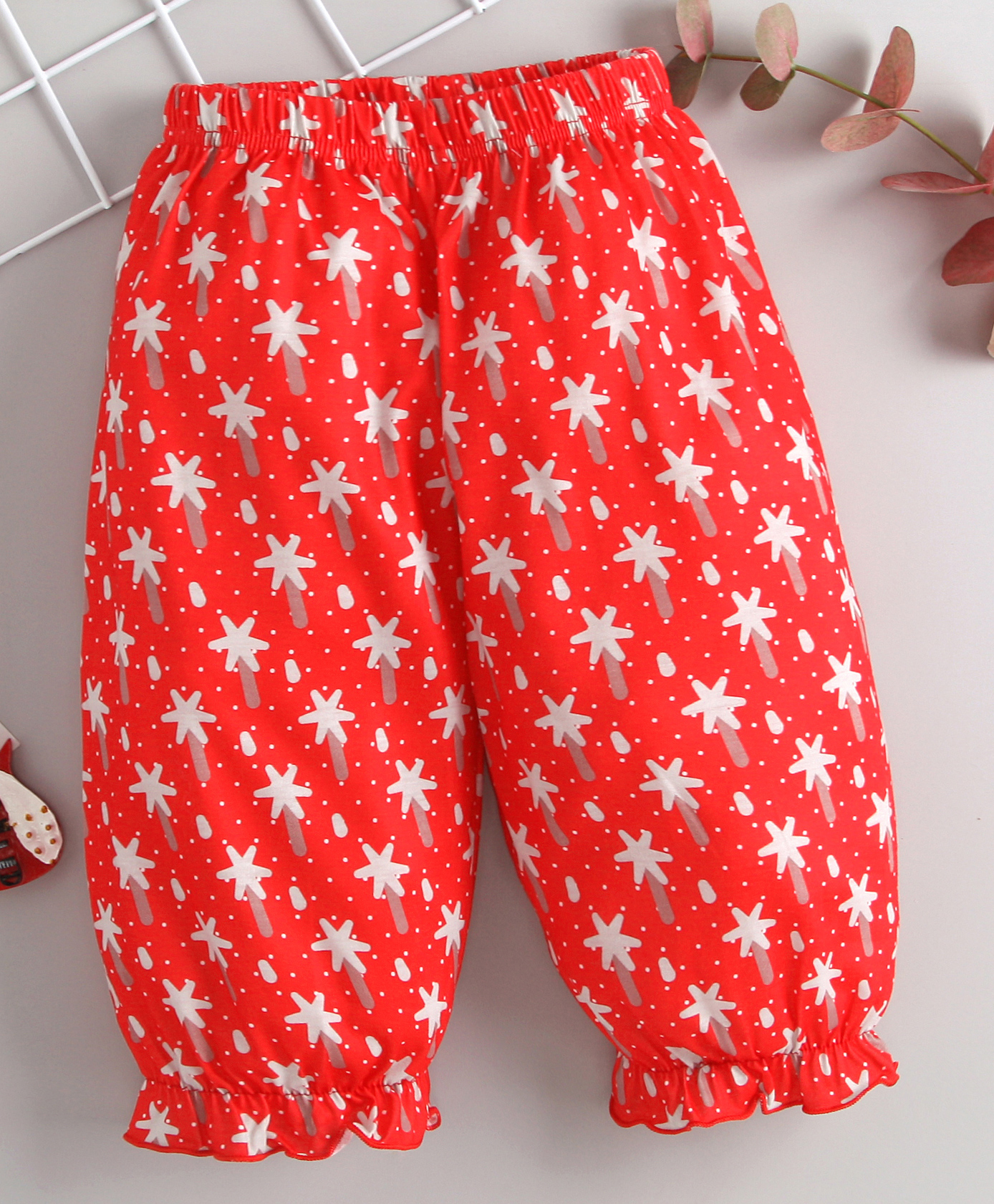 Kookie Kids Full Length Lounge Pant Star Print - Red-picture-12