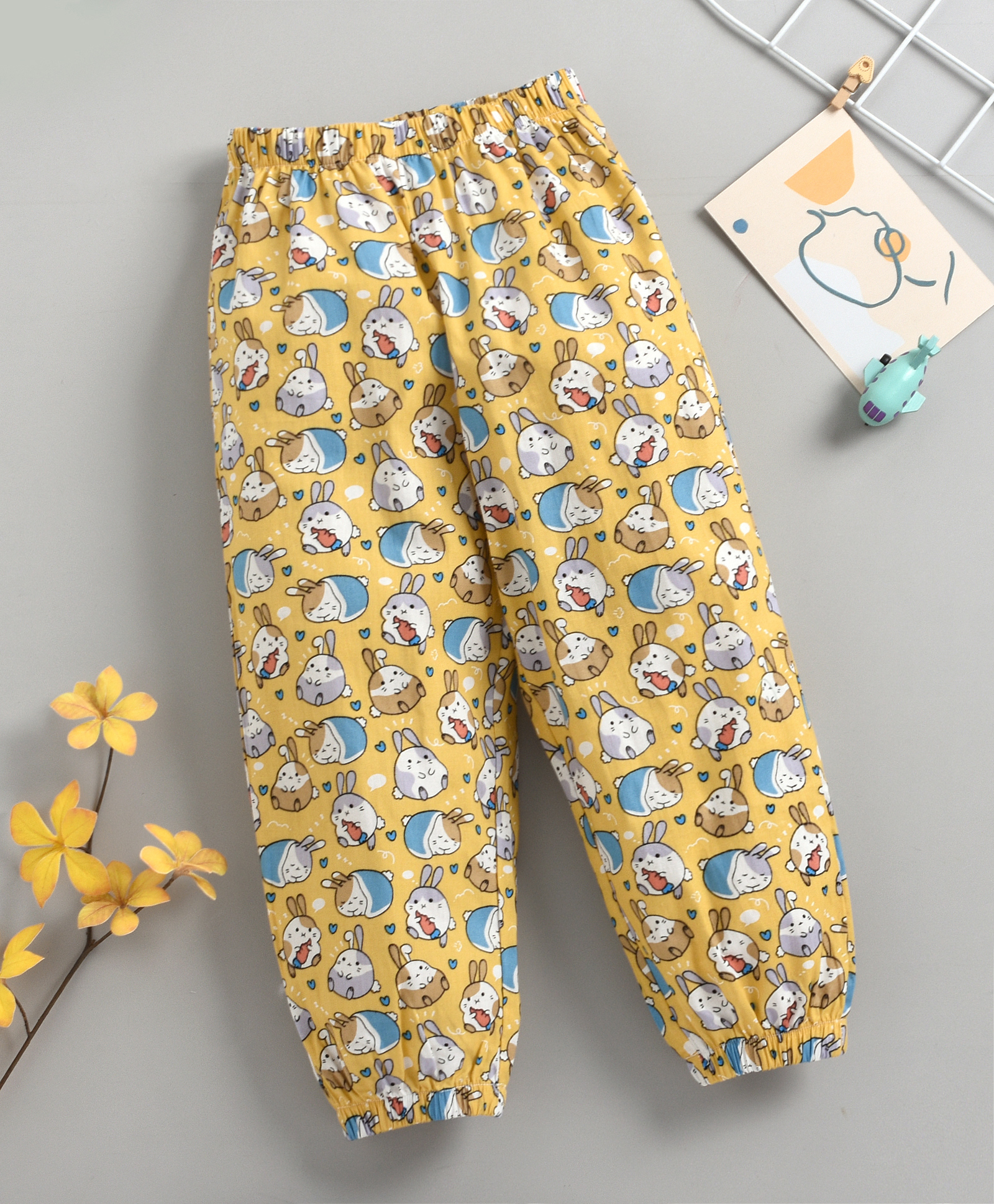 Kookie Kids Full Length Bunny Printed Lounge Pant - Yellow-picture-26