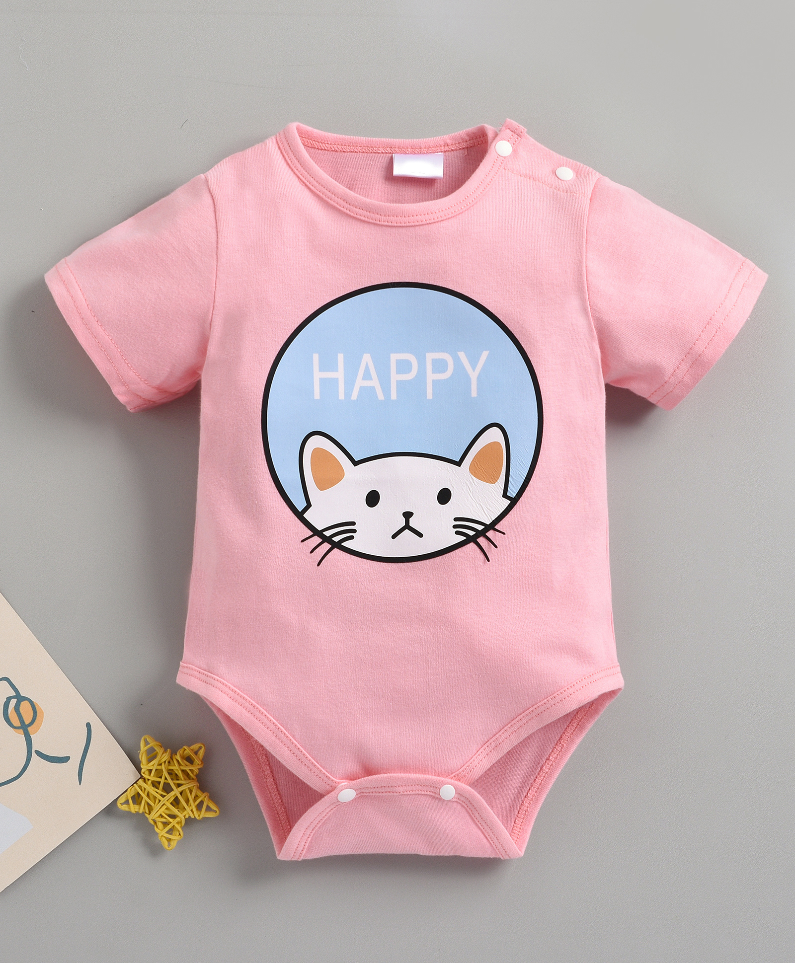 Kookie Kids Half Sleeves Romper Kitty Print - Pink-picture-16