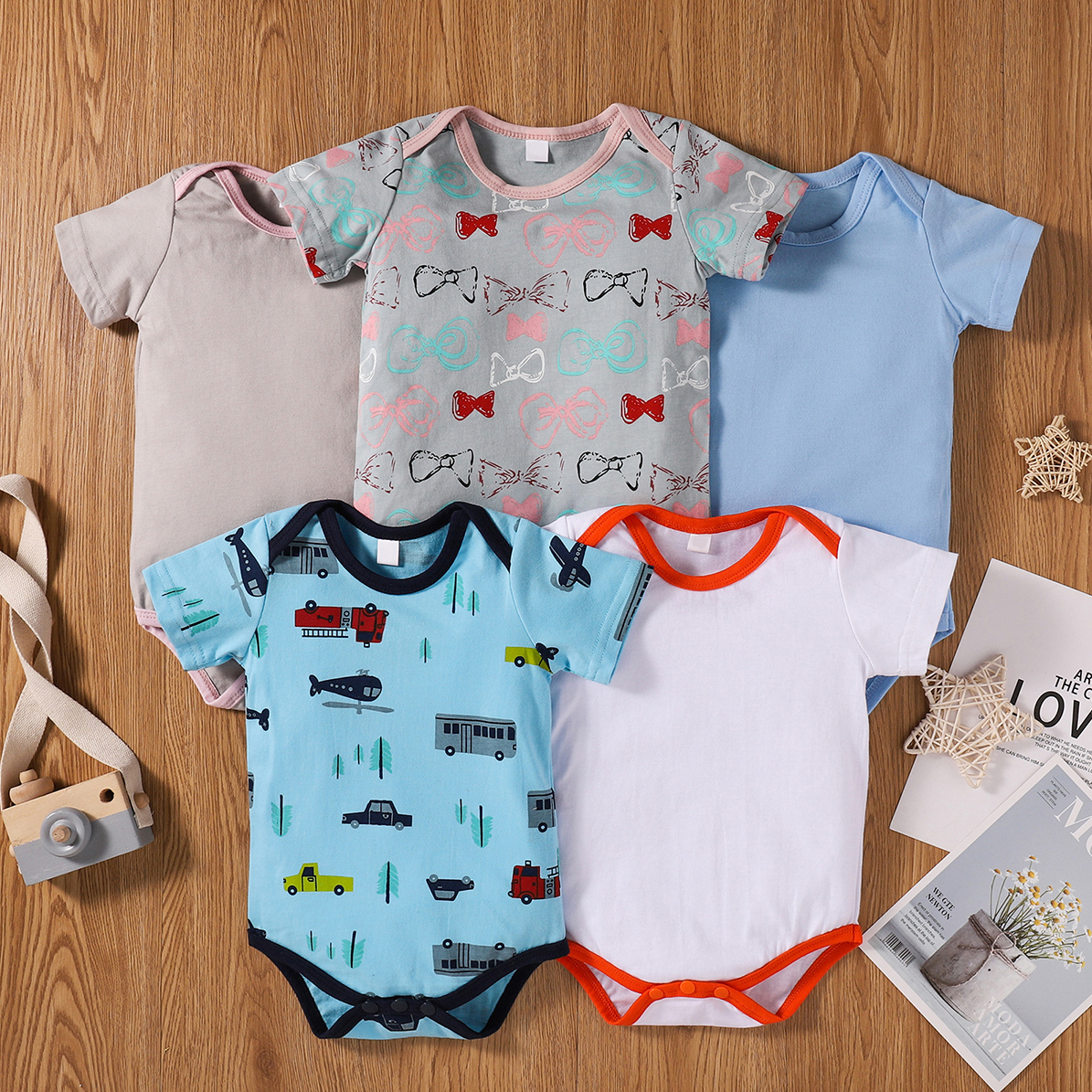Kookie Kids Short Sleeves Onesies Multiprint Pack of 5 - Multicolour-image-3