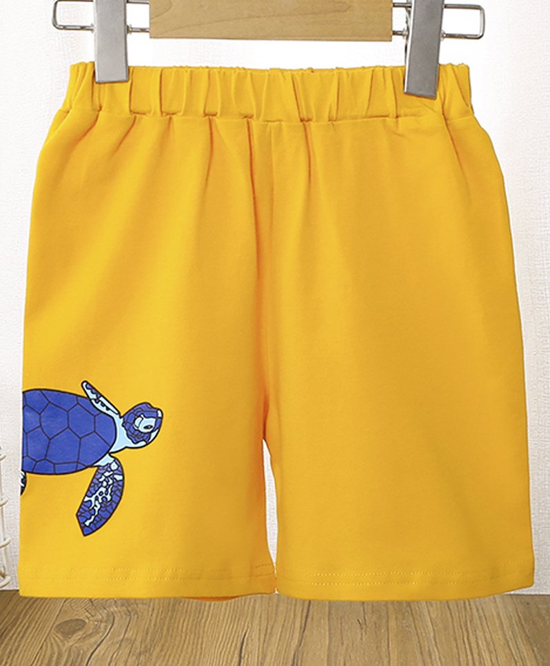 Kookie Kids Knee Length Shorts Turtle Print - Yellow-picture-17