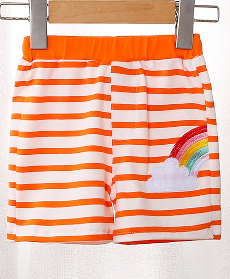 Kookie Kids Knee Length Striped Shorts Rainbow Print - Orange-picture-23