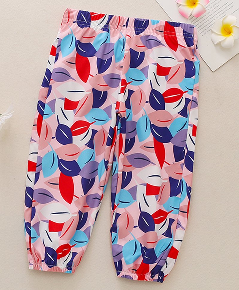 Kookie Kids Full Length Lounge Pant Leaf Print - Pink-picture-19