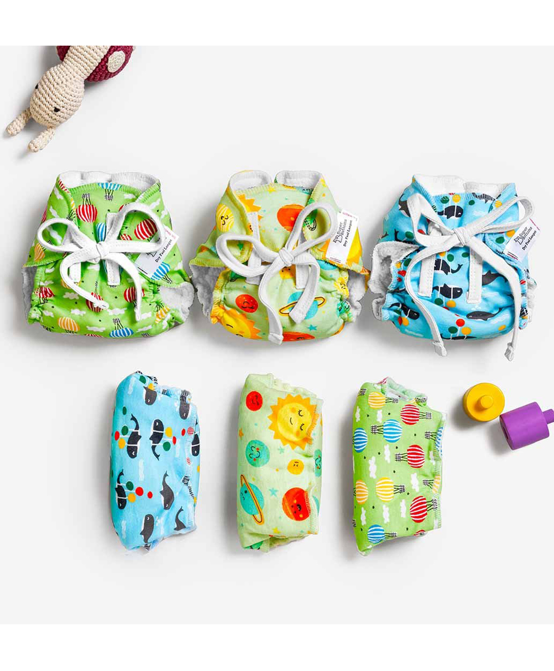 SuperBottoms Dry Feel Cloth Nappies Pack of 6 - Multicolour