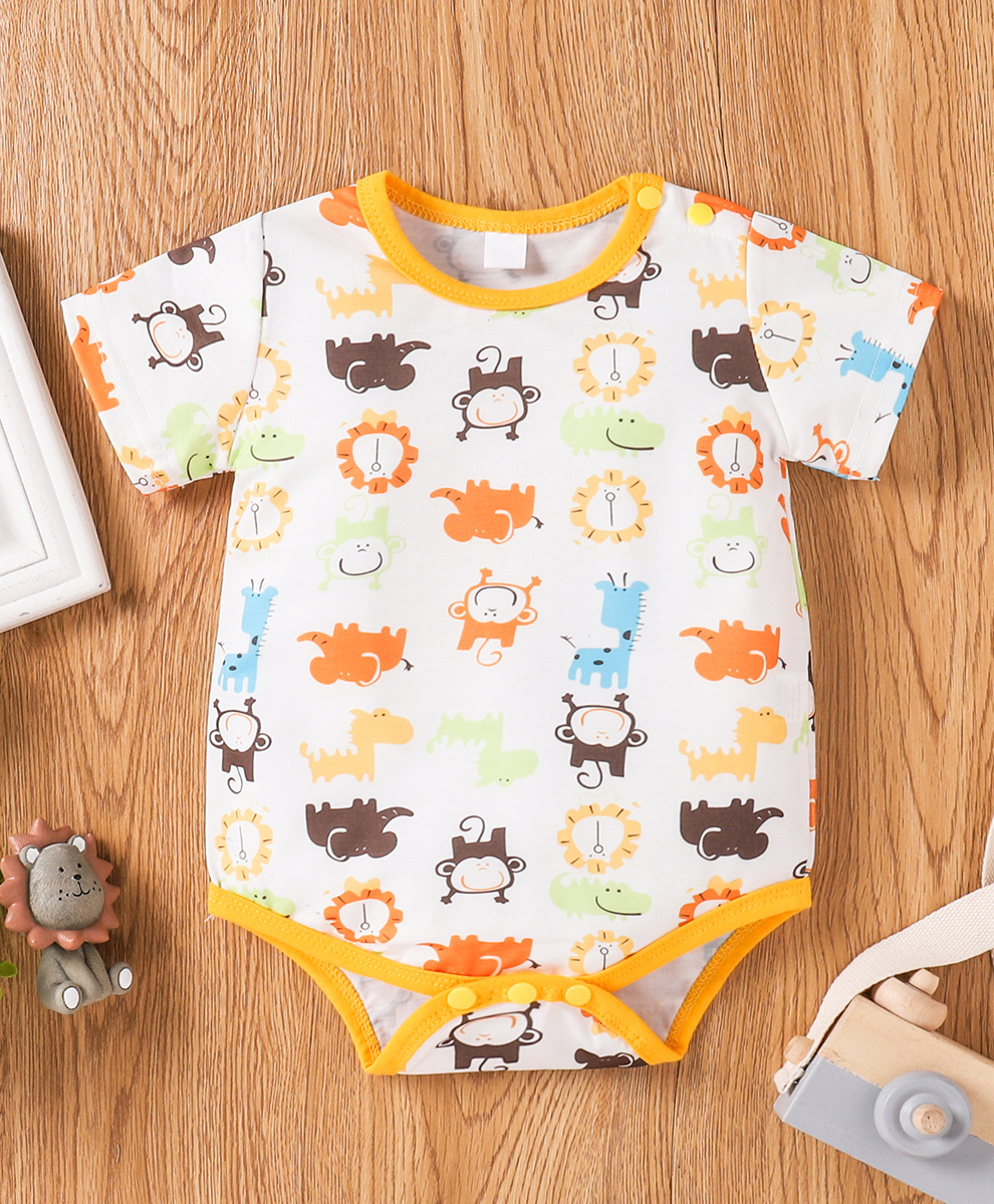 Kookie Kids Half Sleeves Printed Onesie - White Orange-picture-14