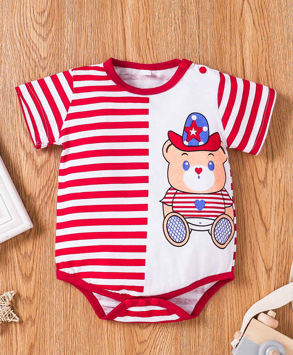 Kookie Kids Half Sleeves Onesie Bear Print - Red-picture-42